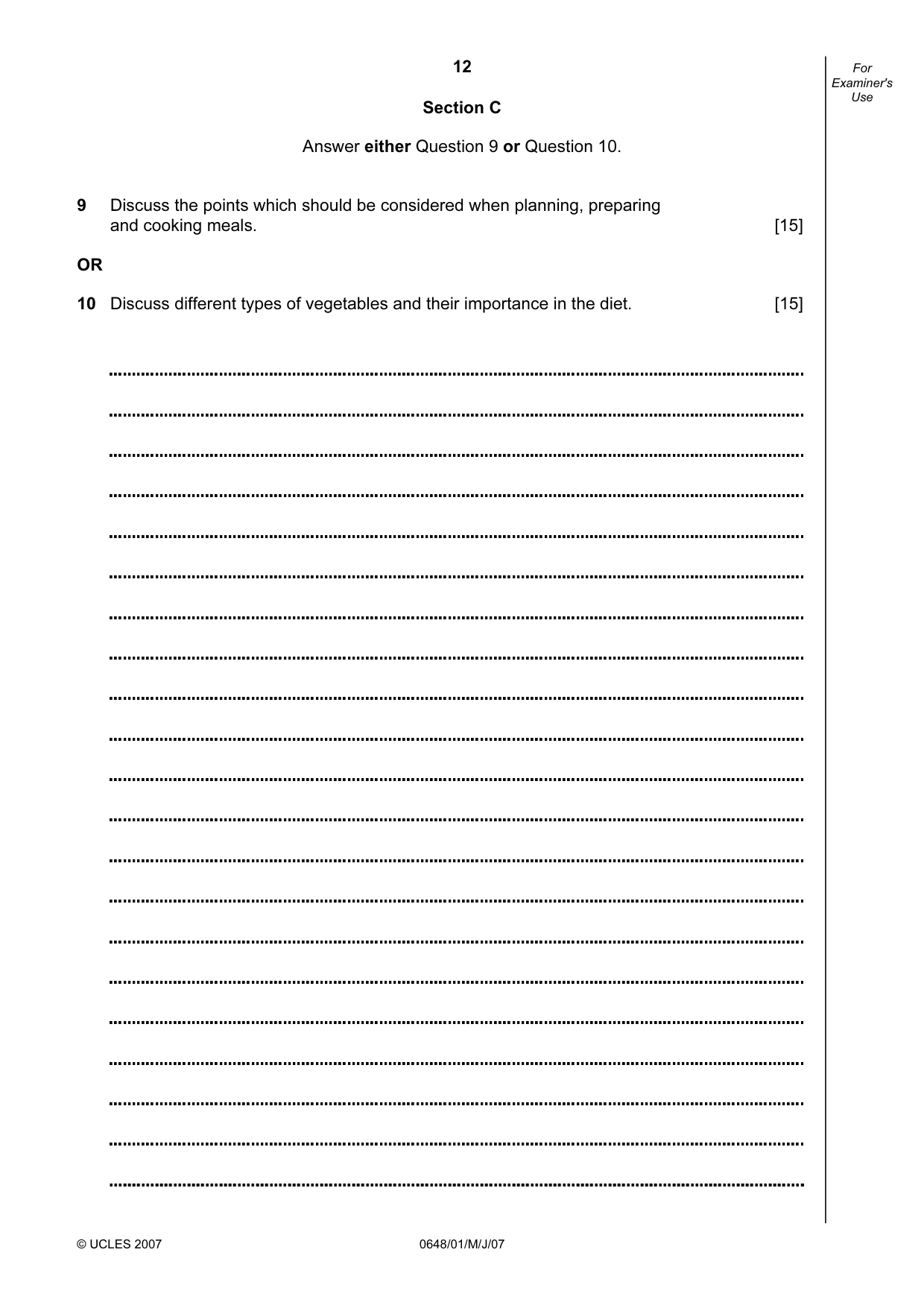 Cambridge IGCSE Food and Nutrition 0648 2007 May/June Paper 1 · Variant 1 question paper, page 12 of 16