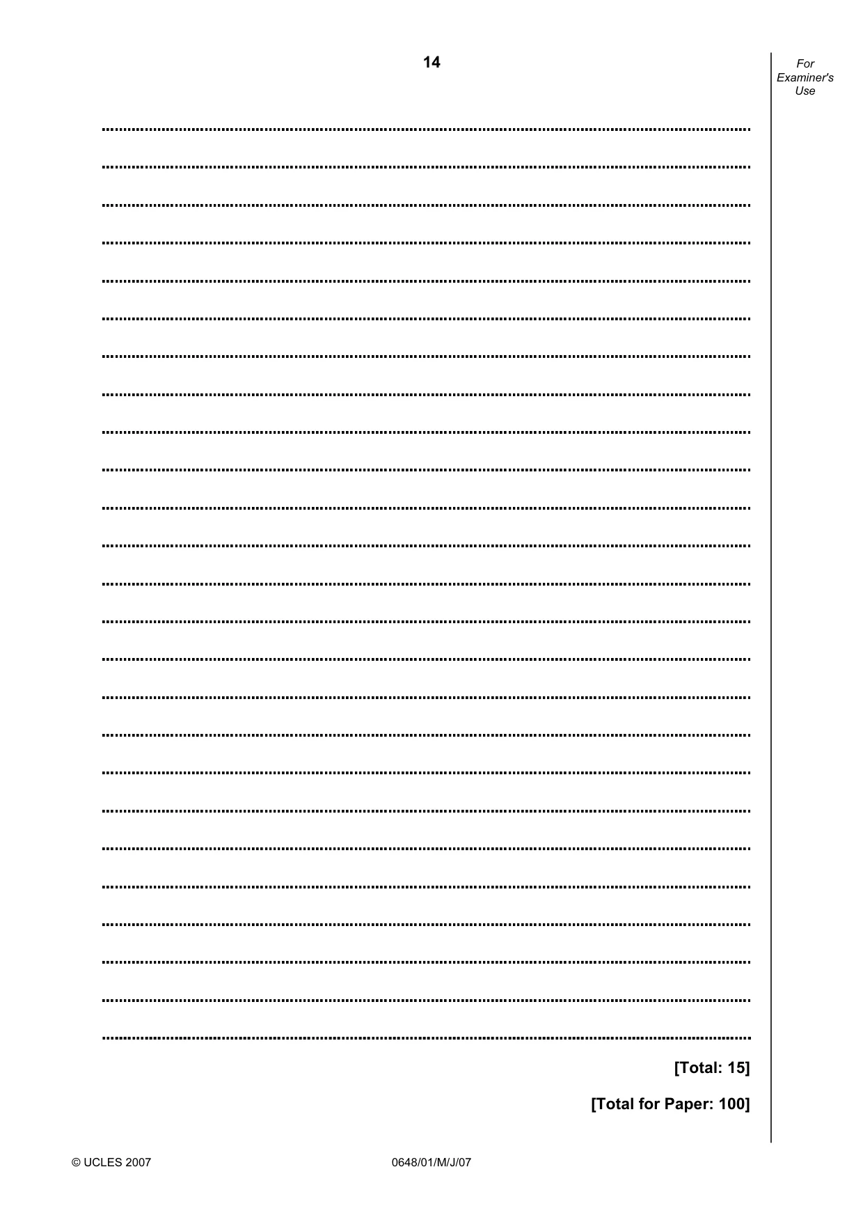 Cambridge IGCSE Food and Nutrition 0648 2007 May/June Paper 1 · Variant 1 question paper, page 14 of 16