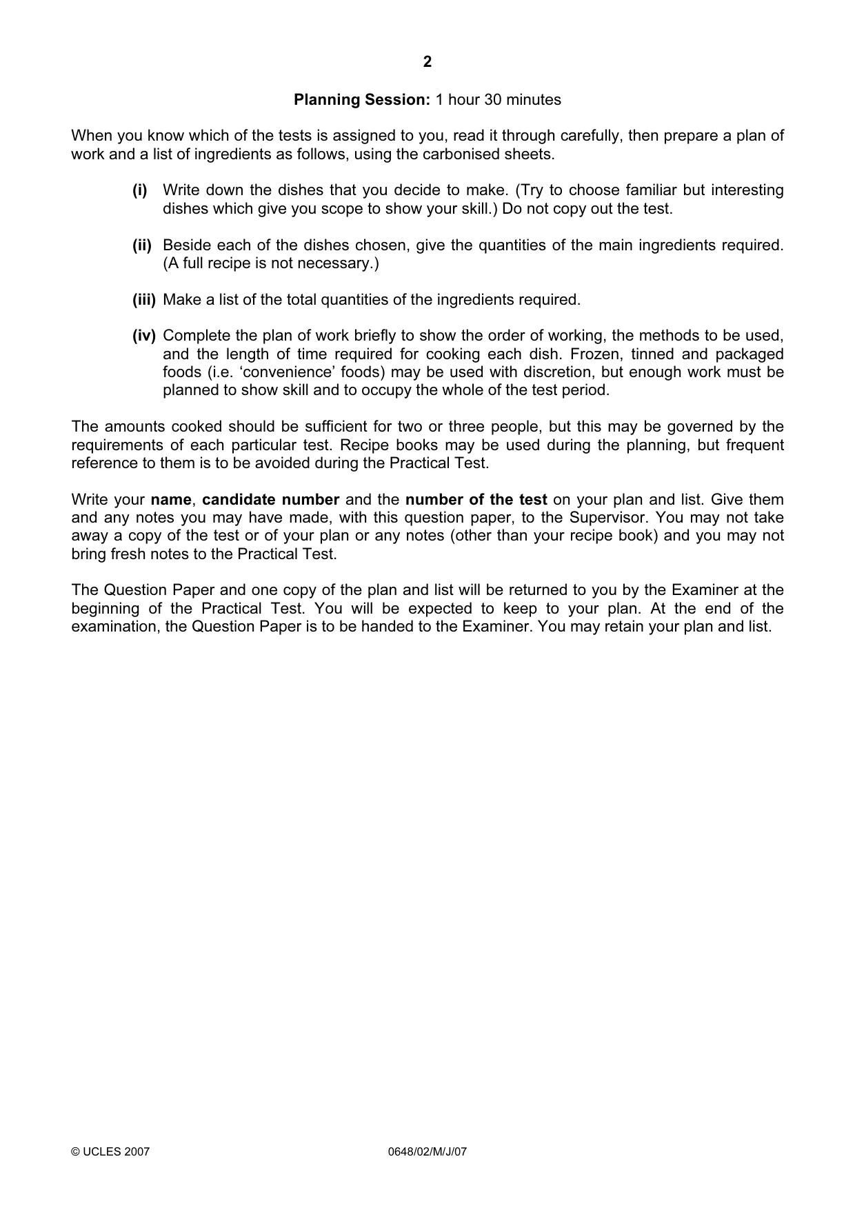 Cambridge IGCSE Food and Nutrition 0648 2007 May/June Paper 2 · Variant 1 question paper, page 2 of 4