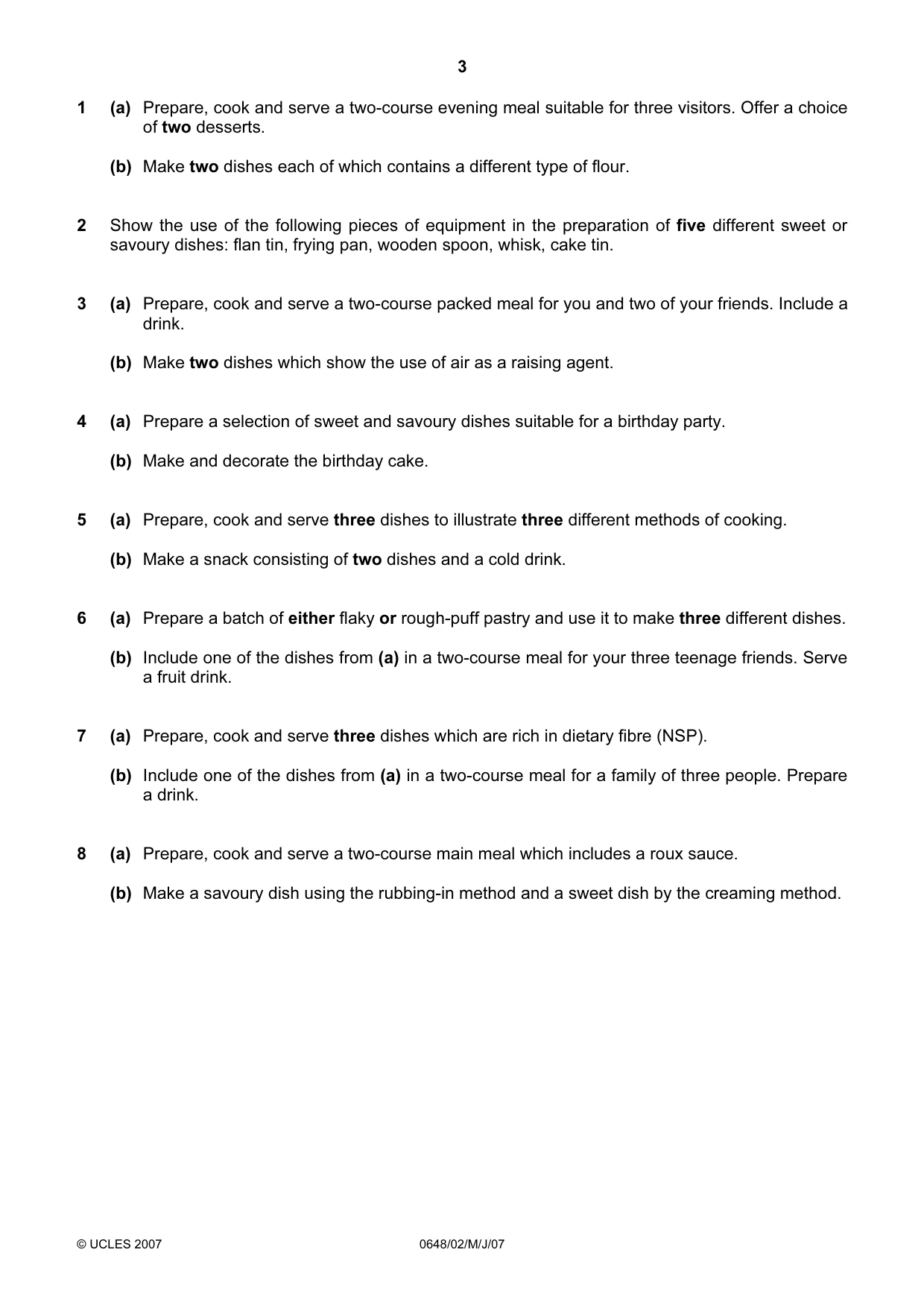 Cambridge IGCSE Food and Nutrition 0648 2007 May/June Paper 2 · Variant 1 question paper, page 3 of 4