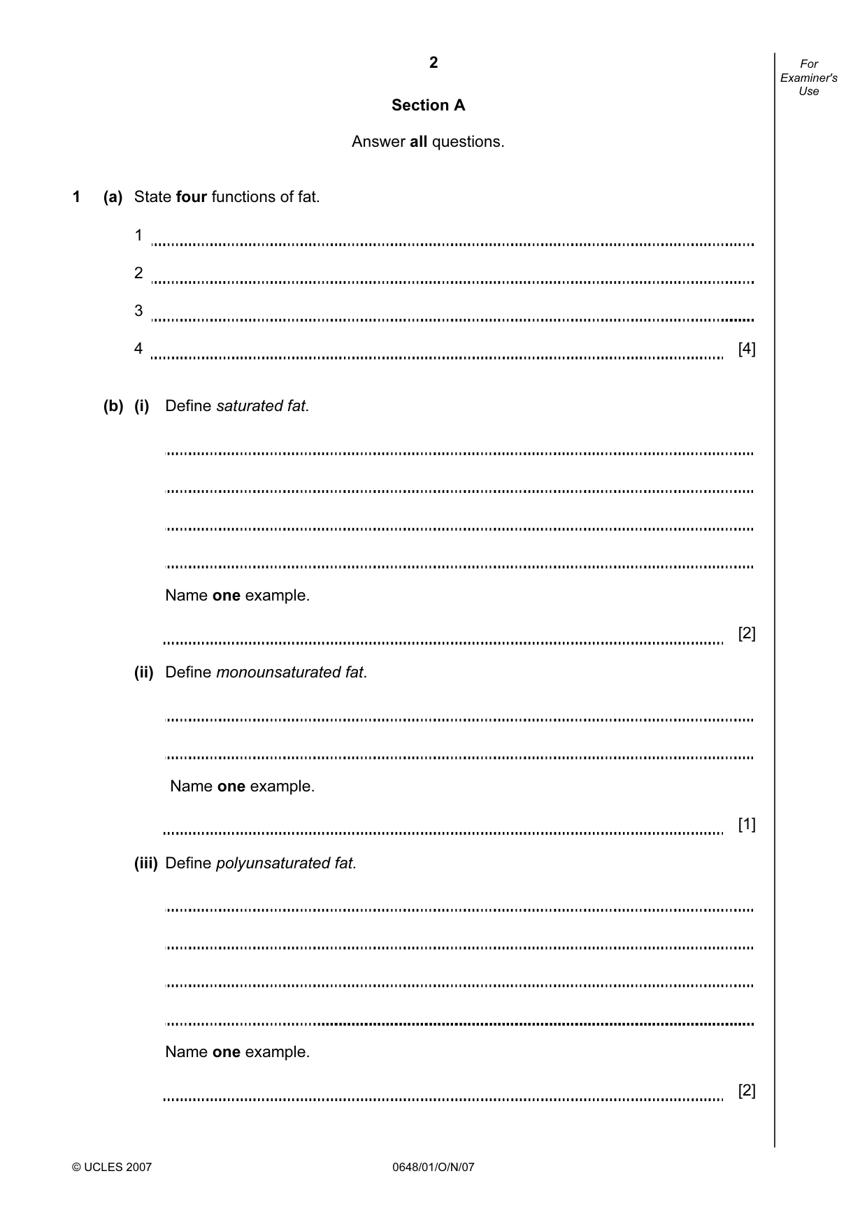 Cambridge IGCSE Food and Nutrition 0648 2007 Oct/Nov Paper 1 · Variant 1 question paper, page 2 of 16