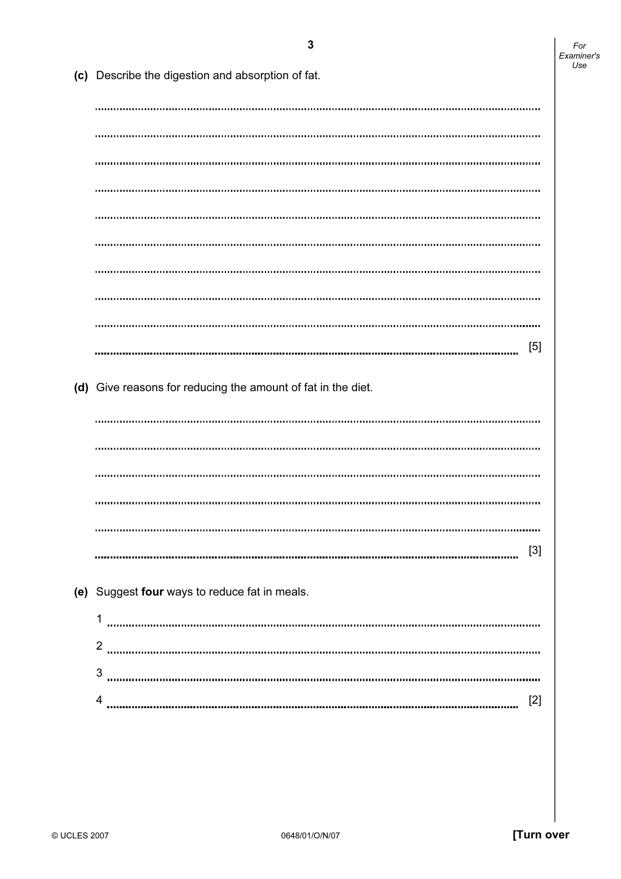 Cambridge IGCSE Food and Nutrition 0648 2007 Oct/Nov Paper 1 · Variant 1 question paper, page 3 of 16