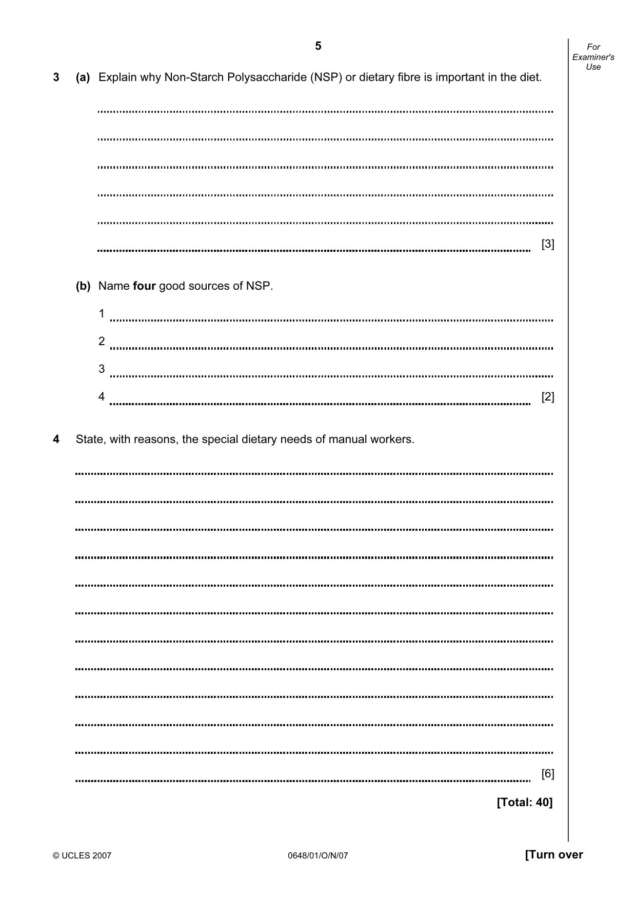 Cambridge IGCSE Food and Nutrition 0648 2007 Oct/Nov Paper 1 · Variant 1 question paper, page 5 of 16