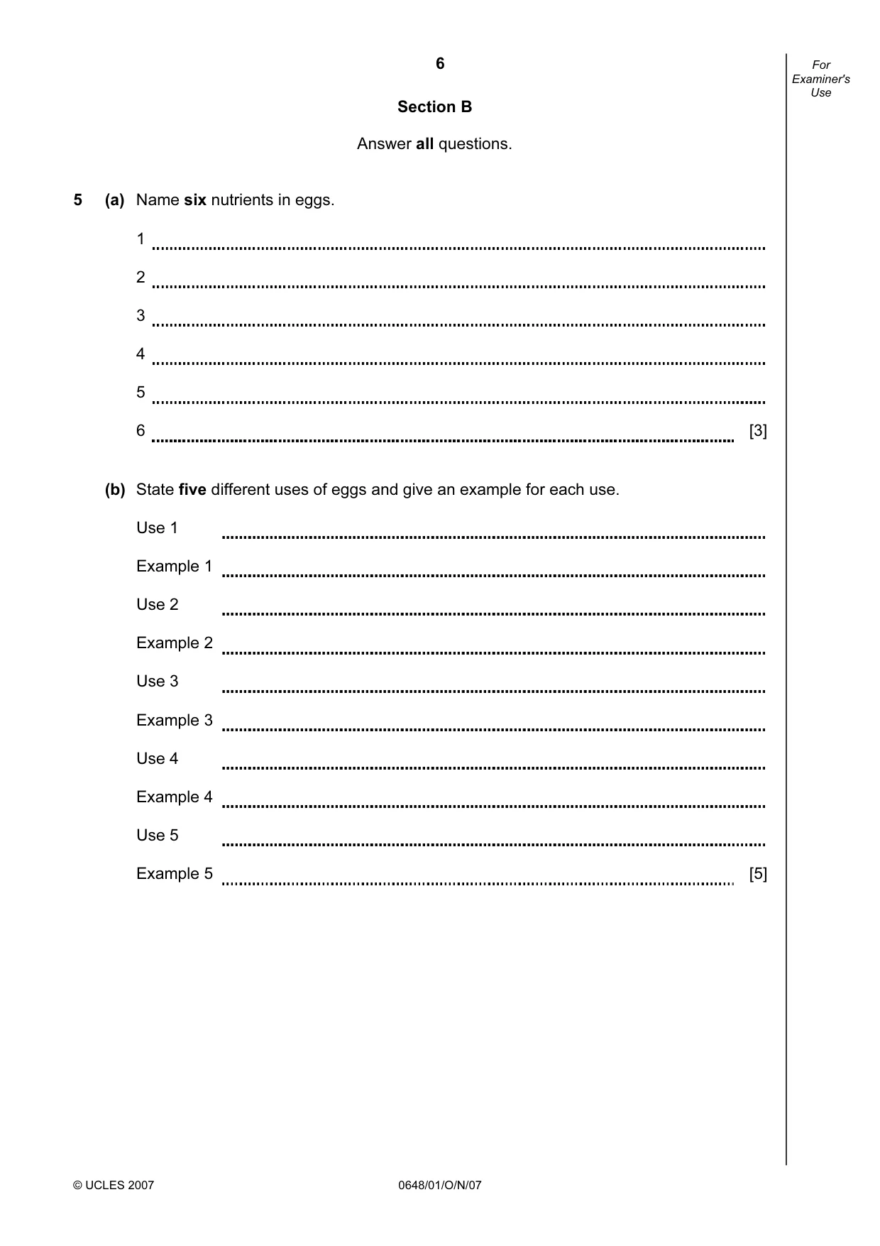Cambridge IGCSE Food and Nutrition 0648 2007 Oct/Nov Paper 1 · Variant 1 question paper, page 6 of 16