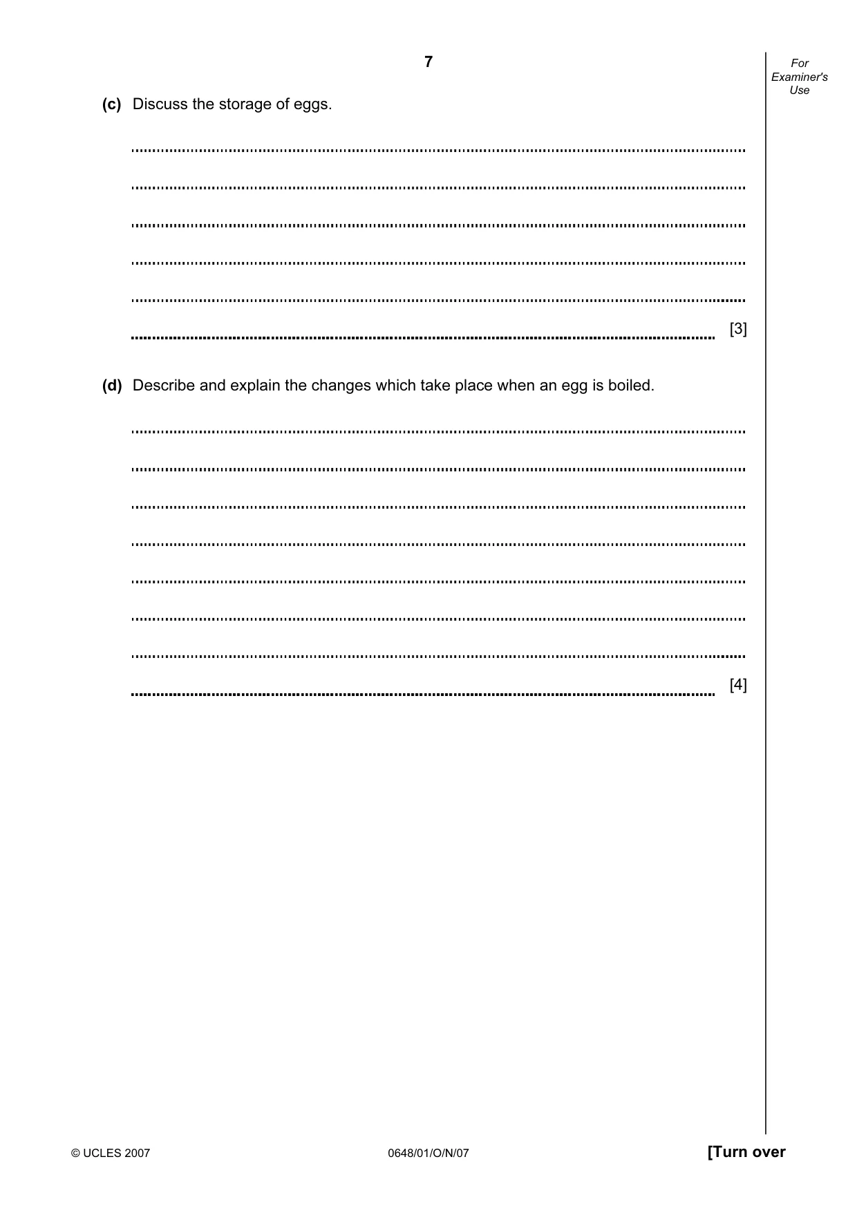 Cambridge IGCSE Food and Nutrition 0648 2007 Oct/Nov Paper 1 · Variant 1 question paper, page 7 of 16