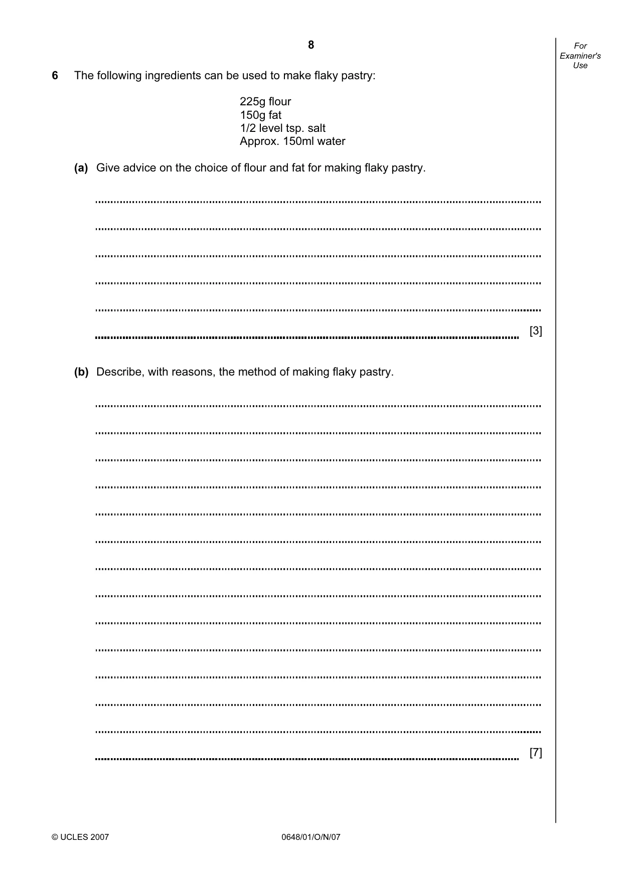 Cambridge IGCSE Food and Nutrition 0648 2007 Oct/Nov Paper 1 · Variant 1 question paper, page 8 of 16