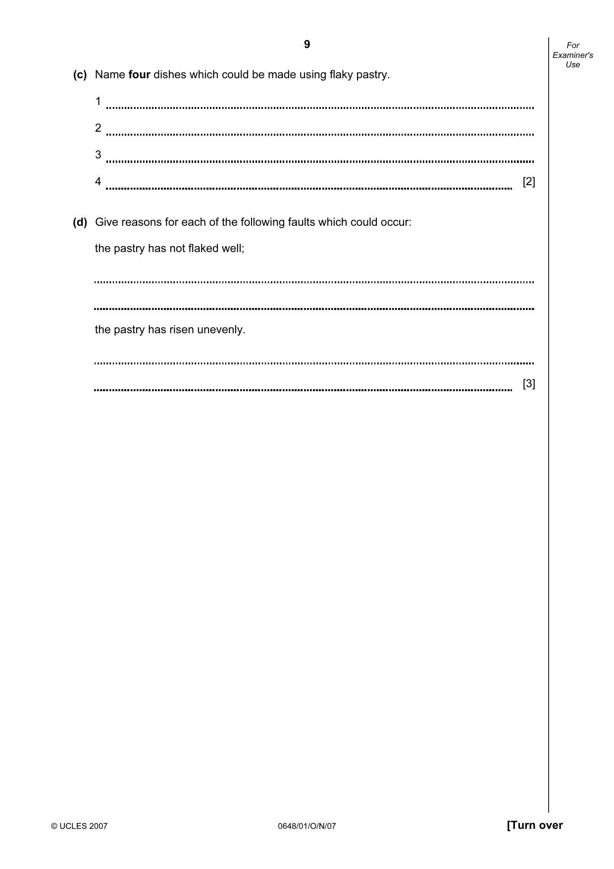 Cambridge IGCSE Food and Nutrition 0648 2007 Oct/Nov Paper 1 · Variant 1 question paper, page 9 of 16