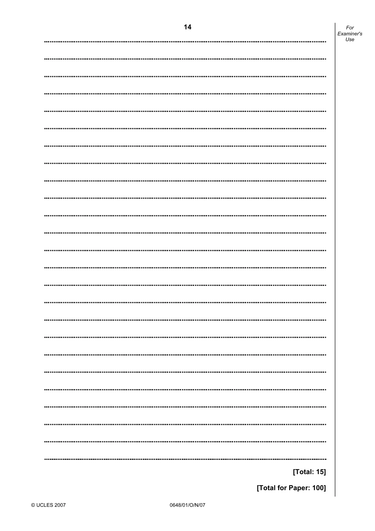 Cambridge IGCSE Food and Nutrition 0648 2007 Oct/Nov Paper 1 · Variant 1 question paper, page 14 of 16