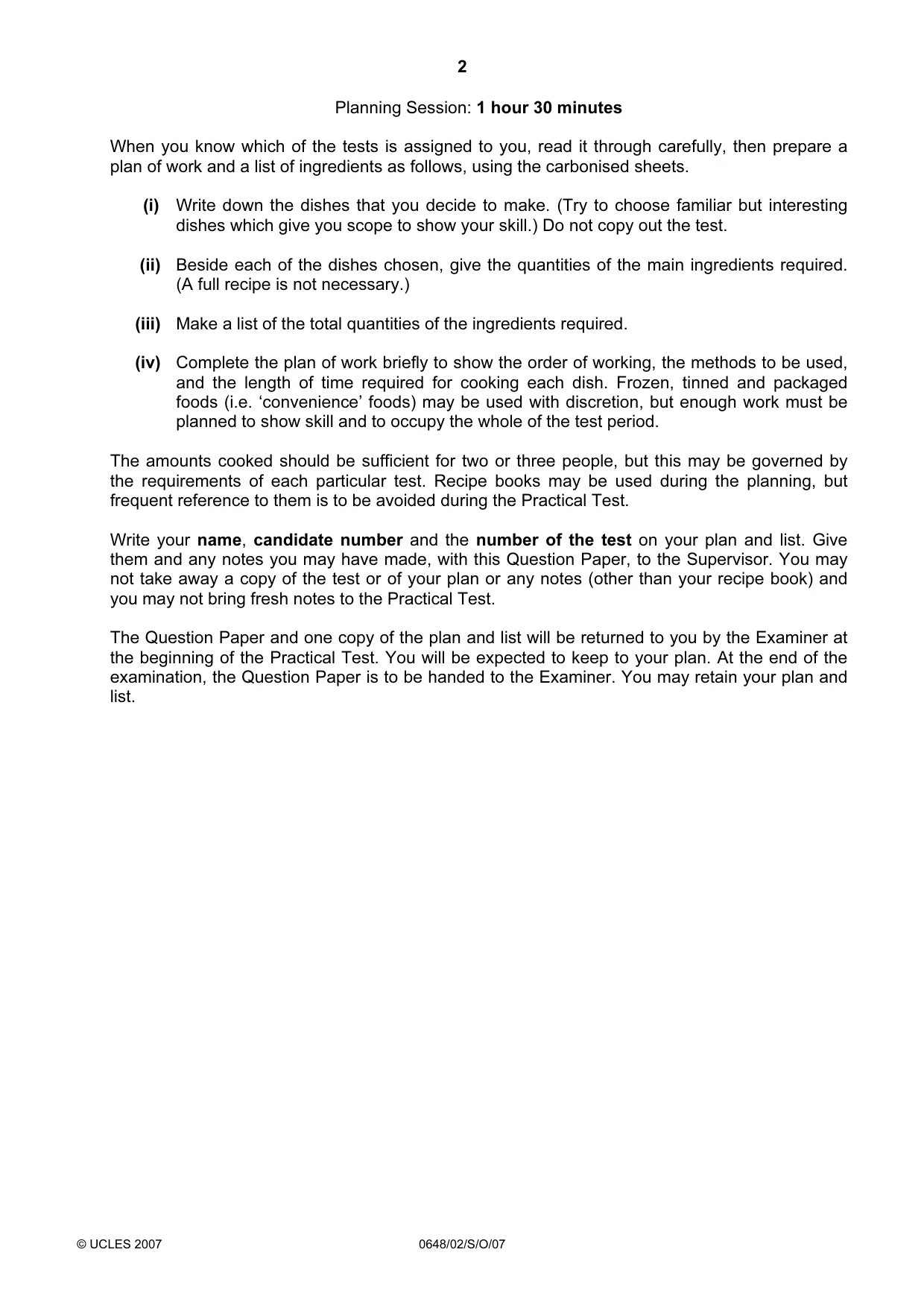 Cambridge IGCSE Food and Nutrition 0648 2007 Oct/Nov Paper 2 · Variant 1 question paper, page 2 of 4