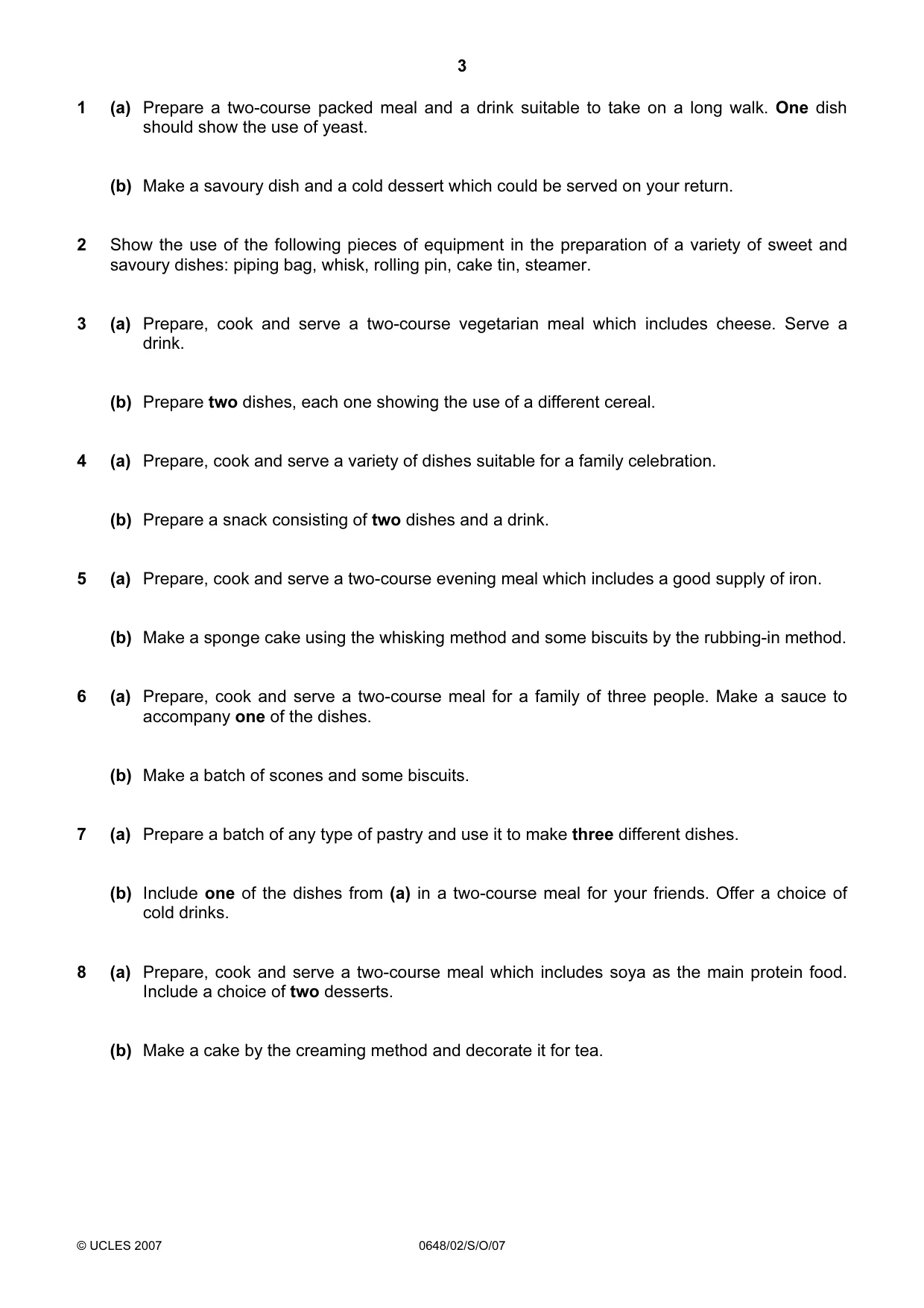 Cambridge IGCSE Food and Nutrition 0648 2007 Oct/Nov Paper 2 · Variant 1 question paper, page 3 of 4