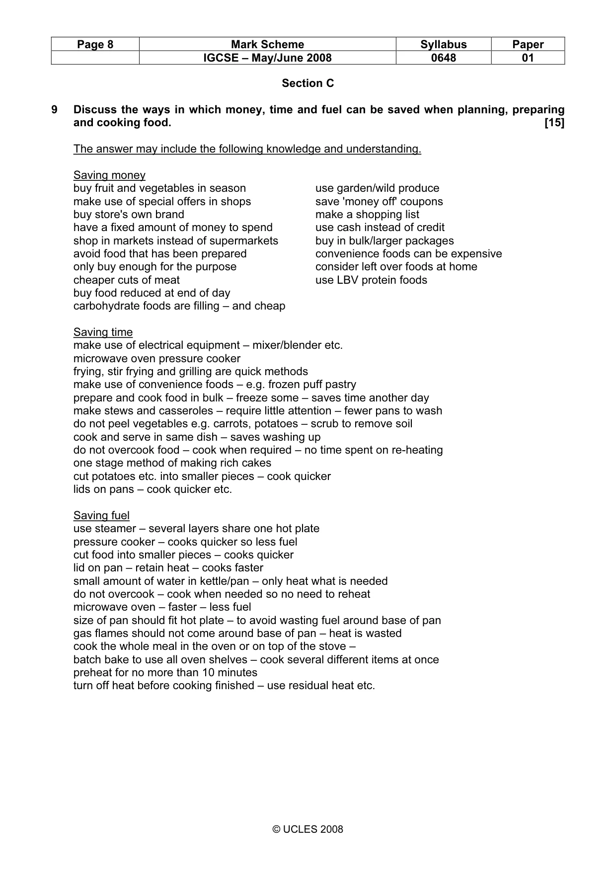 Mark scheme, page 8 of 11