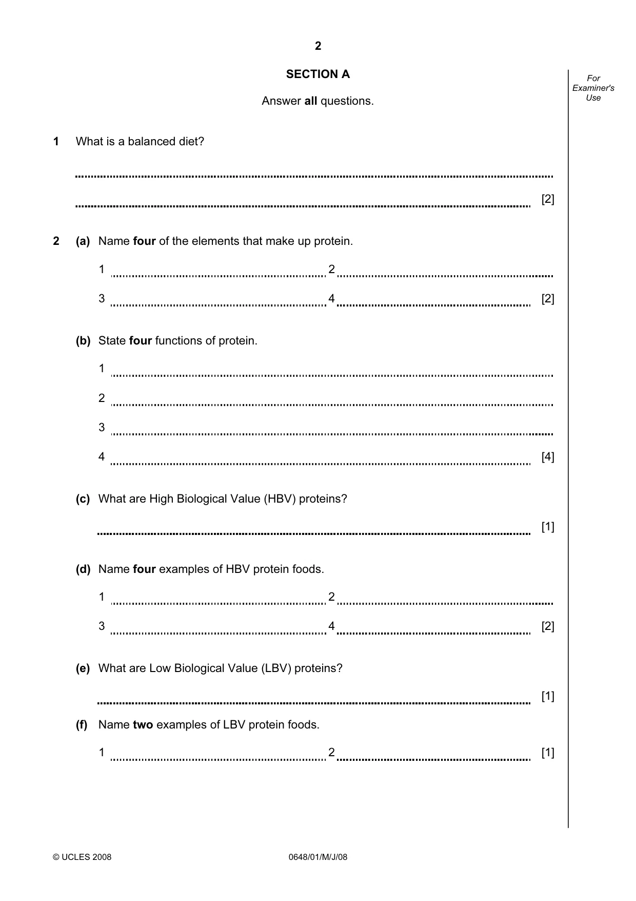 Cambridge IGCSE Food and Nutrition 0648 2008 May/June Paper 1 · Variant 1 question paper, page 2 of 16