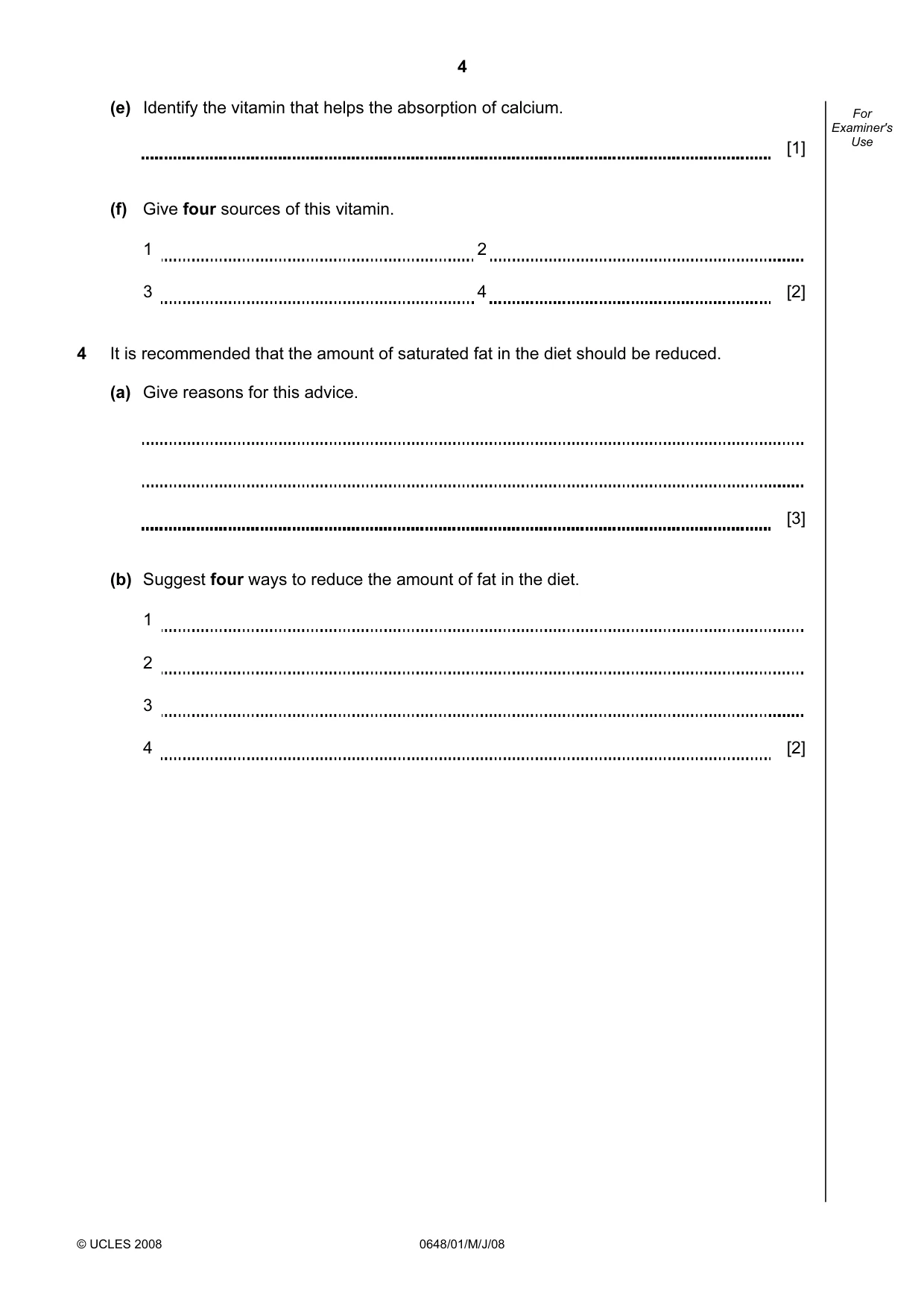 Cambridge IGCSE Food and Nutrition 0648 2008 May/June Paper 1 · Variant 1 question paper, page 4 of 16