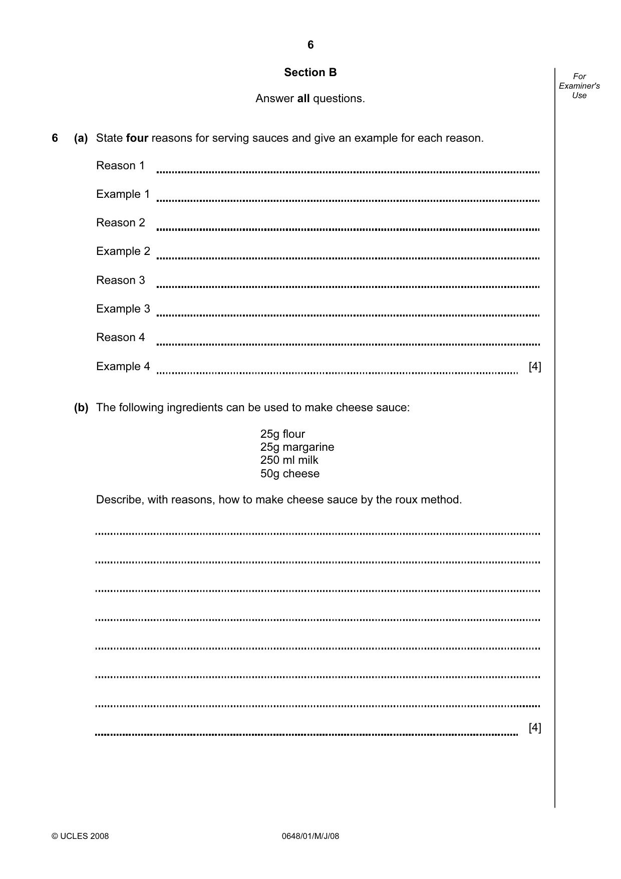 Cambridge IGCSE Food and Nutrition 0648 2008 May/June Paper 1 · Variant 1 question paper, page 6 of 16
