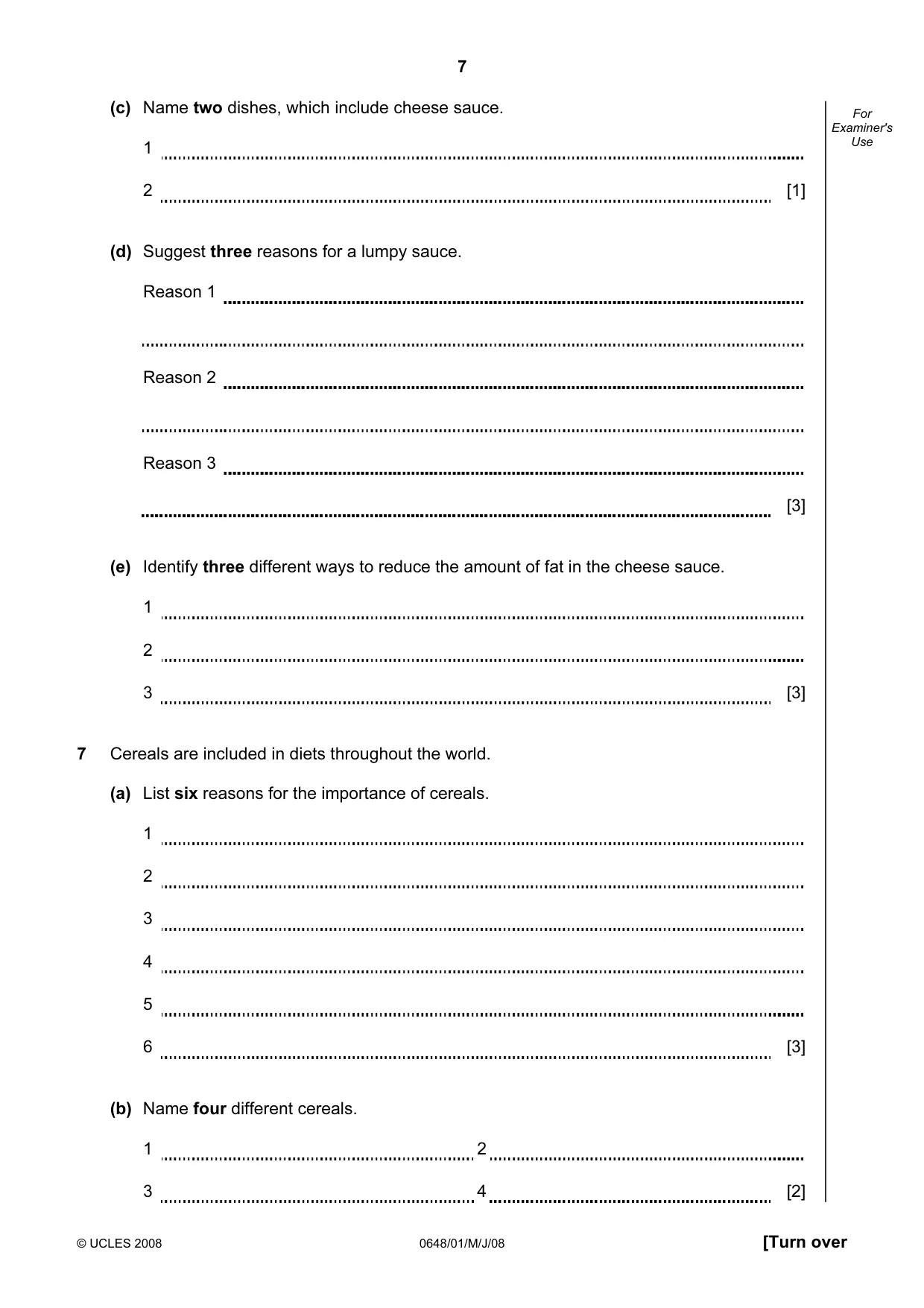 Cambridge IGCSE Food and Nutrition 0648 2008 May/June Paper 1 · Variant 1 question paper, page 7 of 16