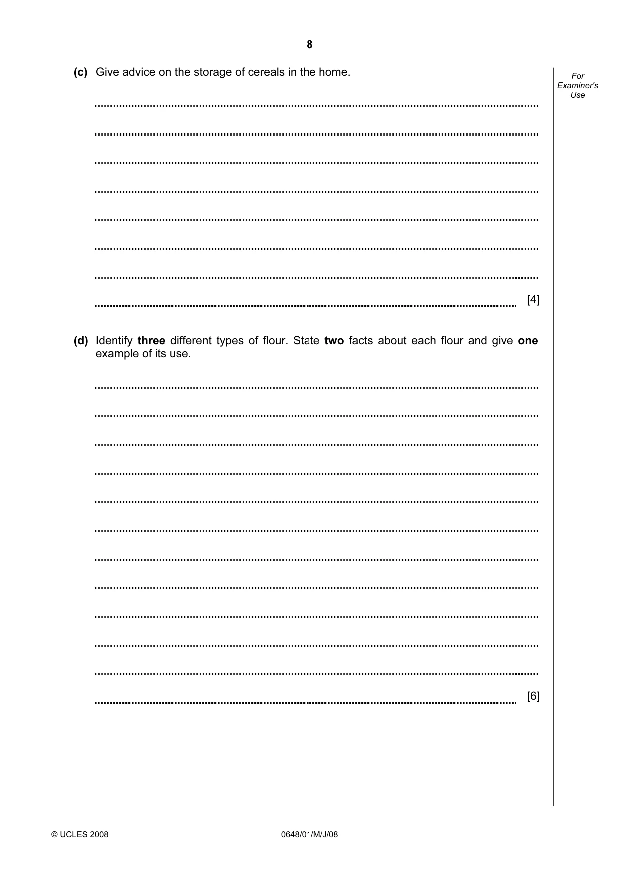 Cambridge IGCSE Food and Nutrition 0648 2008 May/June Paper 1 · Variant 1 question paper, page 8 of 16