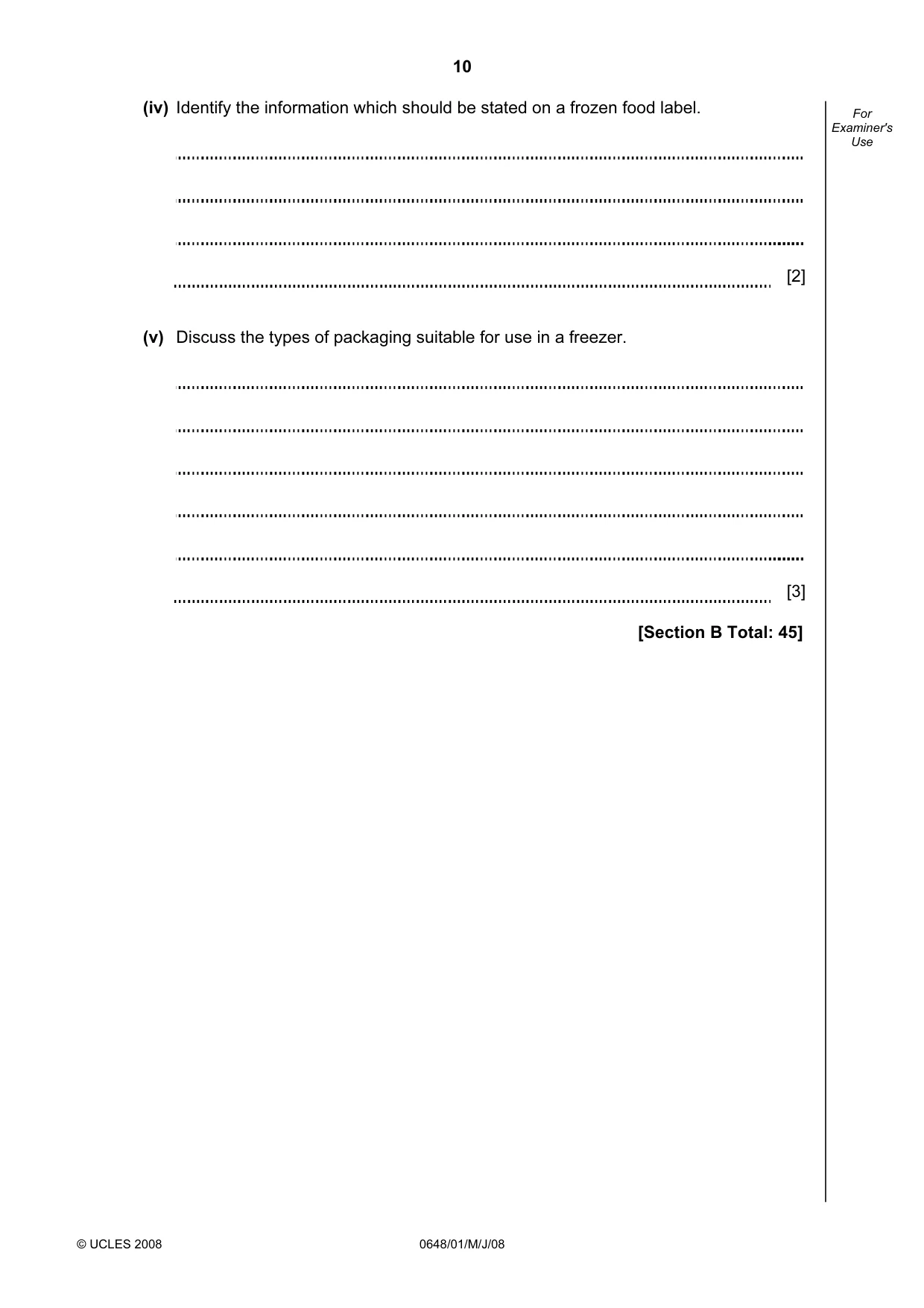 Cambridge IGCSE Food and Nutrition 0648 2008 May/June Paper 1 · Variant 1 question paper, page 10 of 16