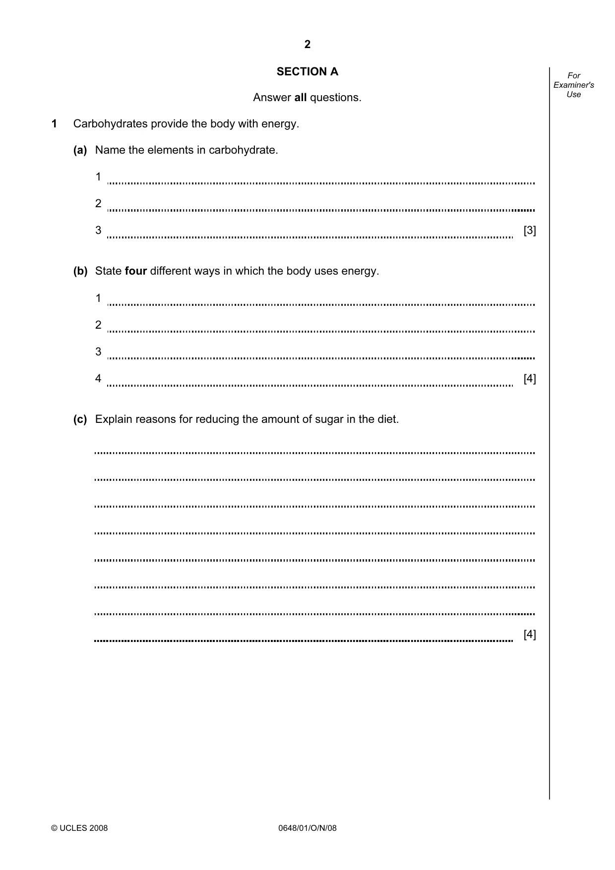 Cambridge IGCSE Food and Nutrition 0648 2008 Oct/Nov Paper 1 · Variant 1 question paper, page 2 of 16
