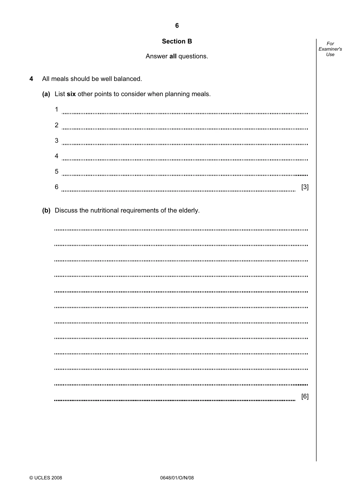 Cambridge IGCSE Food and Nutrition 0648 2008 Oct/Nov Paper 1 · Variant 1 question paper, page 6 of 16