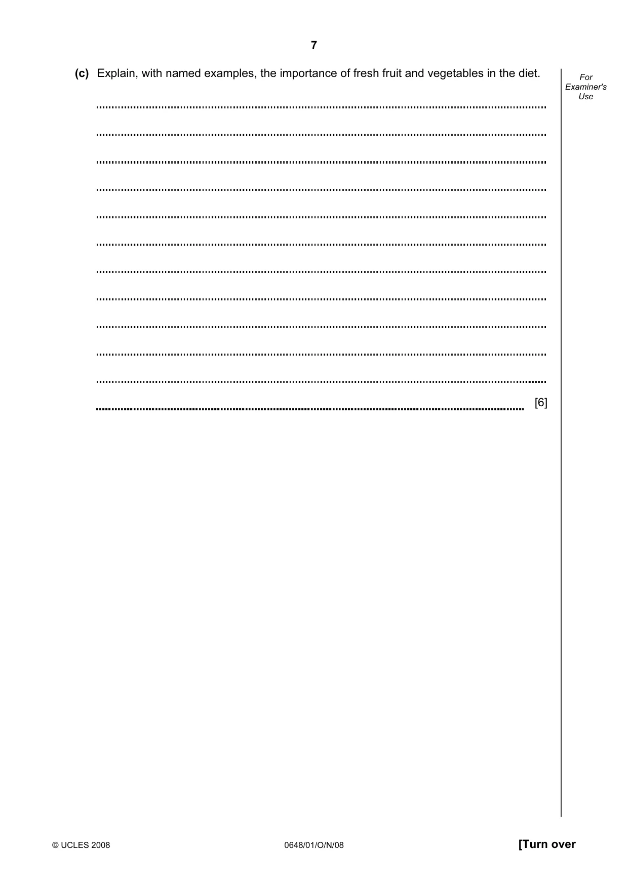Cambridge IGCSE Food and Nutrition 0648 2008 Oct/Nov Paper 1 · Variant 1 question paper, page 7 of 16