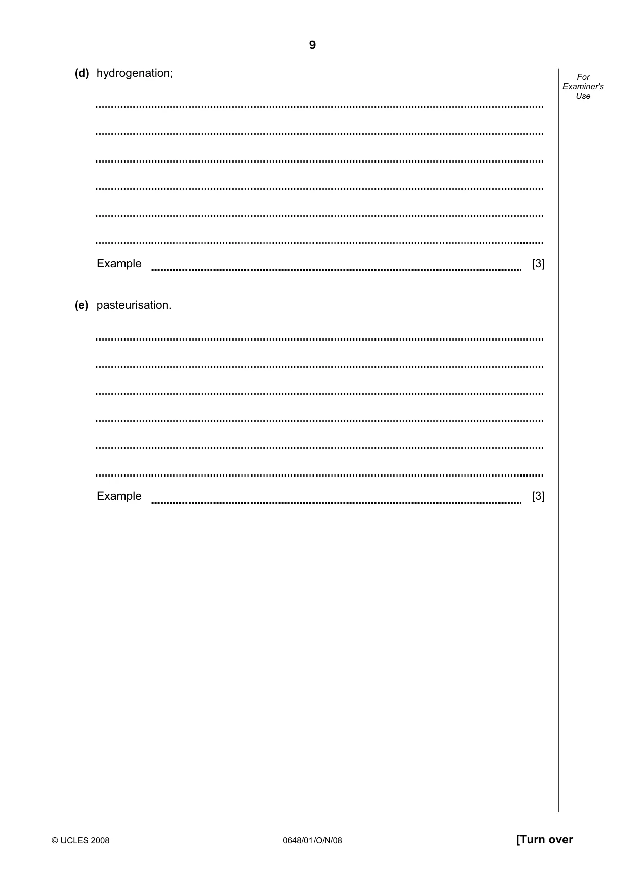 Cambridge IGCSE Food and Nutrition 0648 2008 Oct/Nov Paper 1 · Variant 1 question paper, page 9 of 16