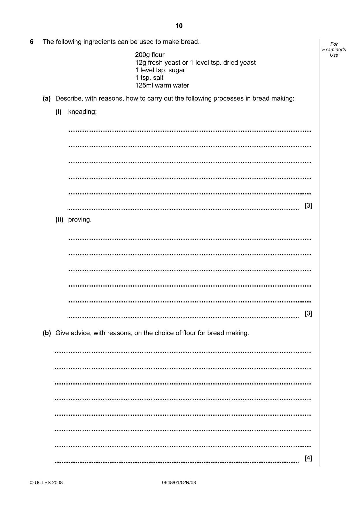 Cambridge IGCSE Food and Nutrition 0648 2008 Oct/Nov Paper 1 · Variant 1 question paper, page 10 of 16