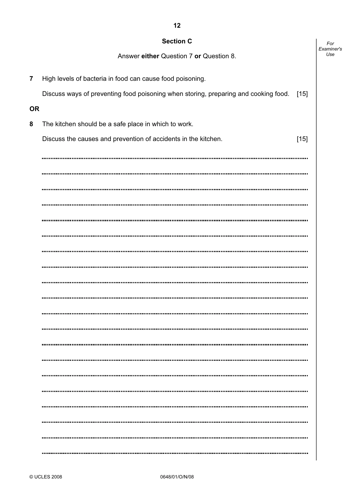 Cambridge IGCSE Food and Nutrition 0648 2008 Oct/Nov Paper 1 · Variant 1 question paper, page 12 of 16