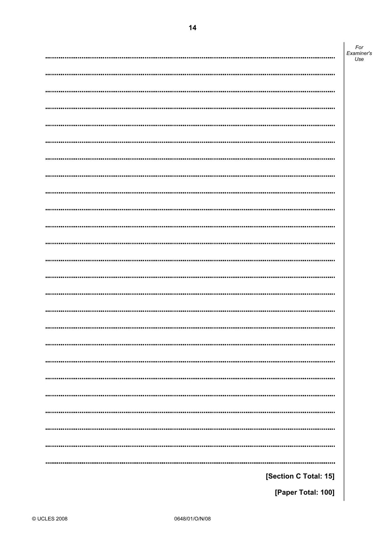 Cambridge IGCSE Food and Nutrition 0648 2008 Oct/Nov Paper 1 · Variant 1 question paper, page 14 of 16