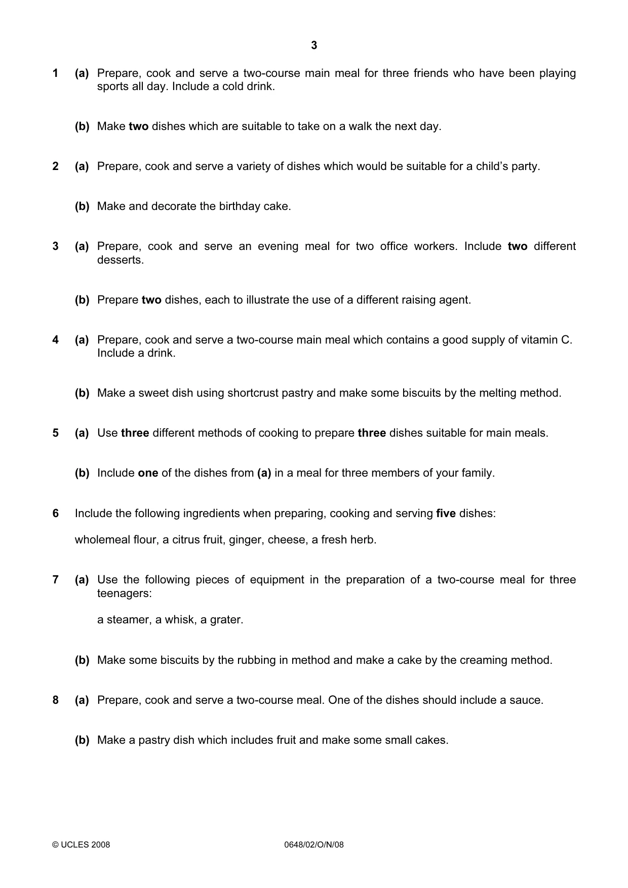 Cambridge IGCSE Food and Nutrition 0648 2008 Oct/Nov Paper 2 · Variant 1 question paper, page 3 of 4