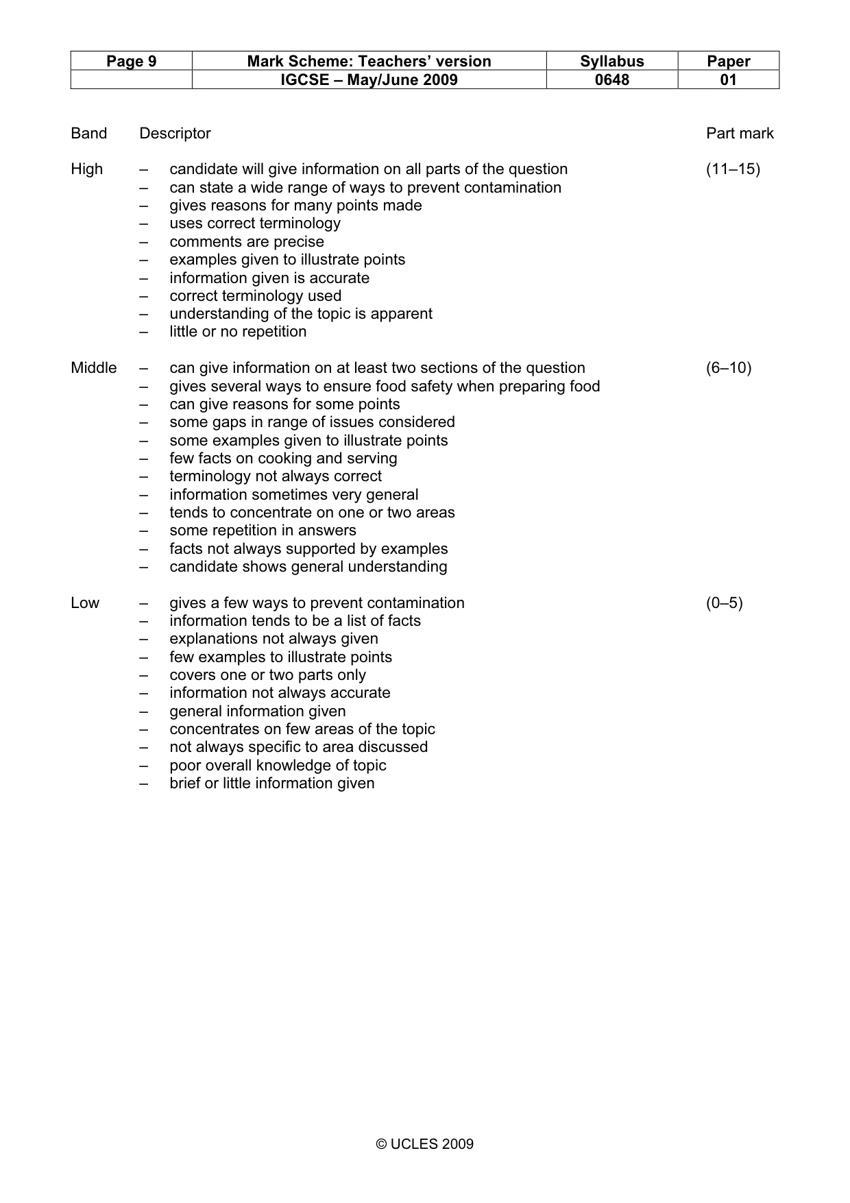 Mark scheme, page 9 of 12