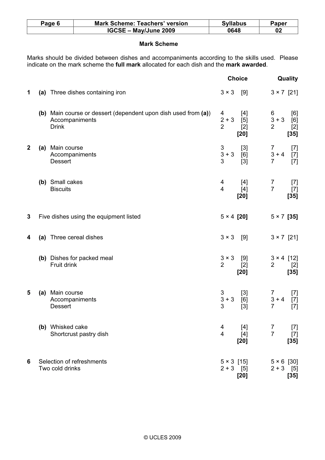 Mark scheme, page 6 of 7
