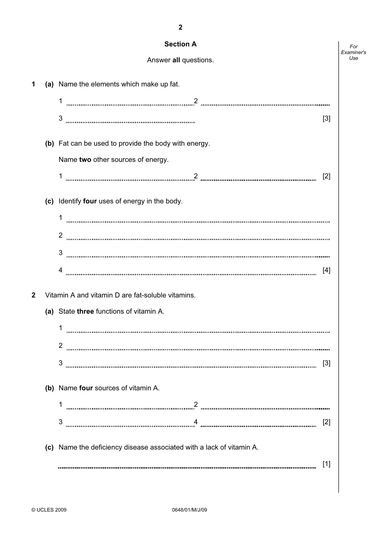 Cambridge IGCSE Food and Nutrition 0648 2009 May/June Paper 1 · Variant 1 question paper, page 2 of 16