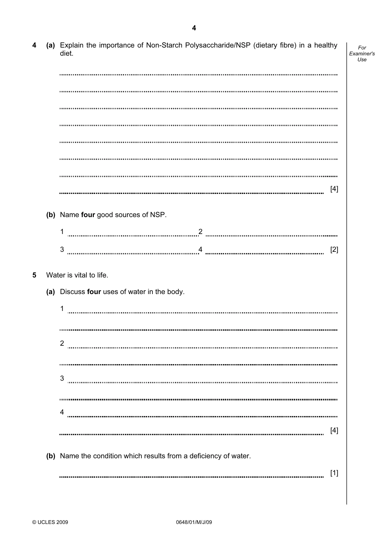 Cambridge IGCSE Food and Nutrition 0648 2009 May/June Paper 1 · Variant 1 question paper, page 4 of 16