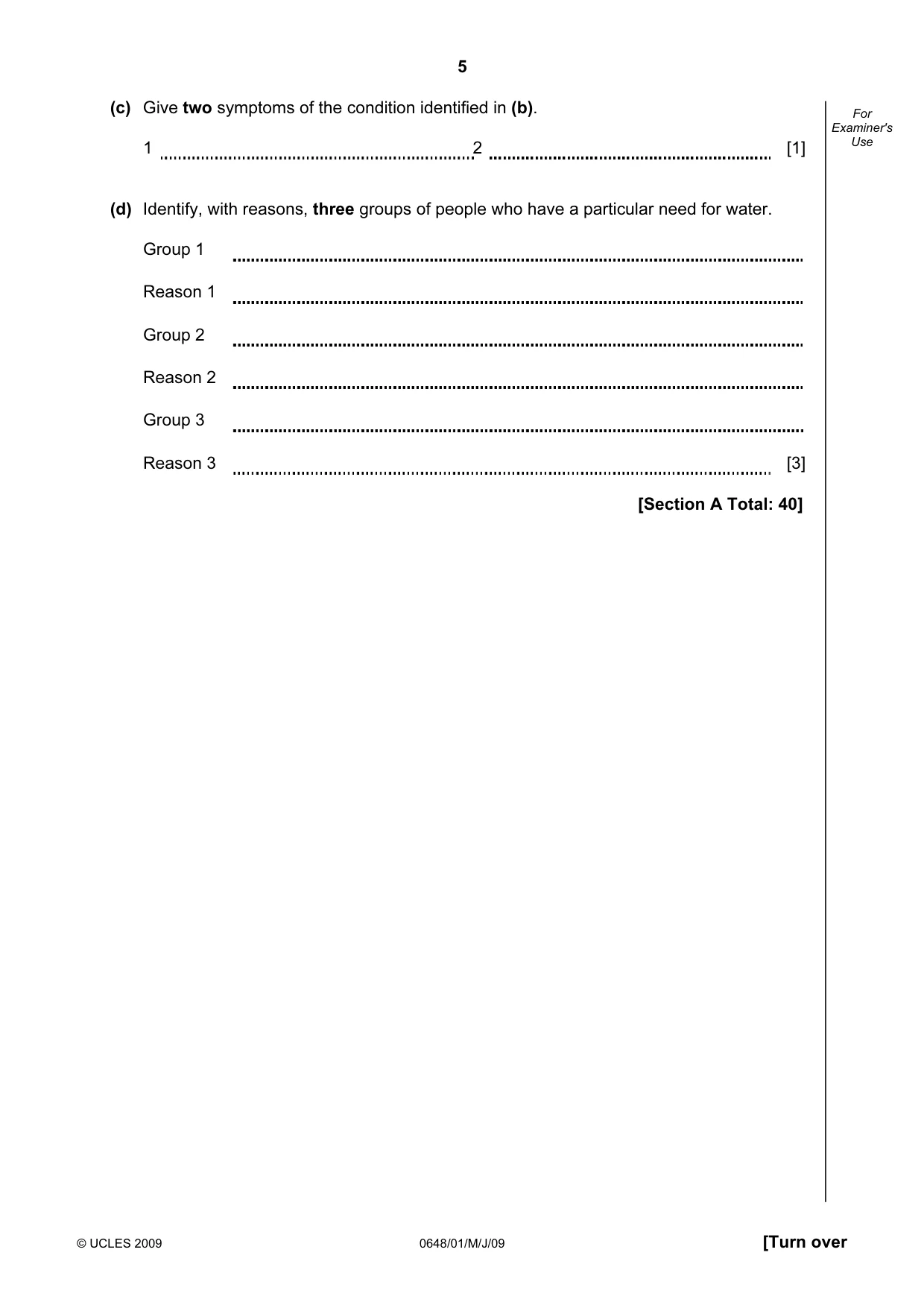 Cambridge IGCSE Food and Nutrition 0648 2009 May/June Paper 1 · Variant 1 question paper, page 5 of 16