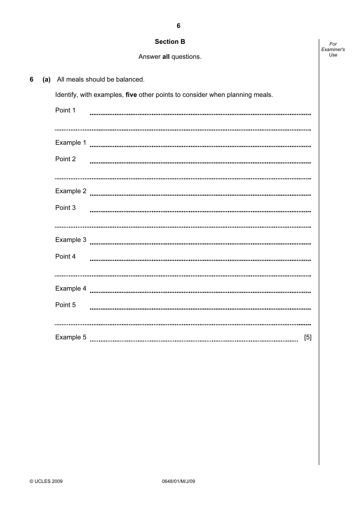Cambridge IGCSE Food and Nutrition 0648 2009 May/June Paper 1 · Variant 1 question paper, page 6 of 16