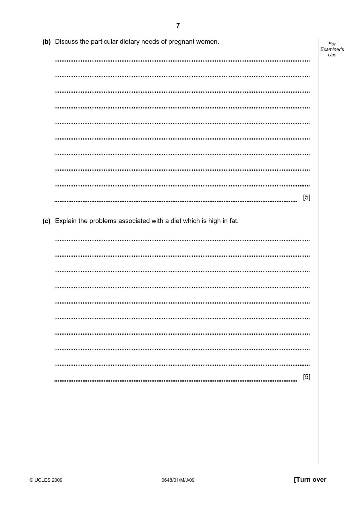 Cambridge IGCSE Food and Nutrition 0648 2009 May/June Paper 1 · Variant 1 question paper, page 7 of 16
