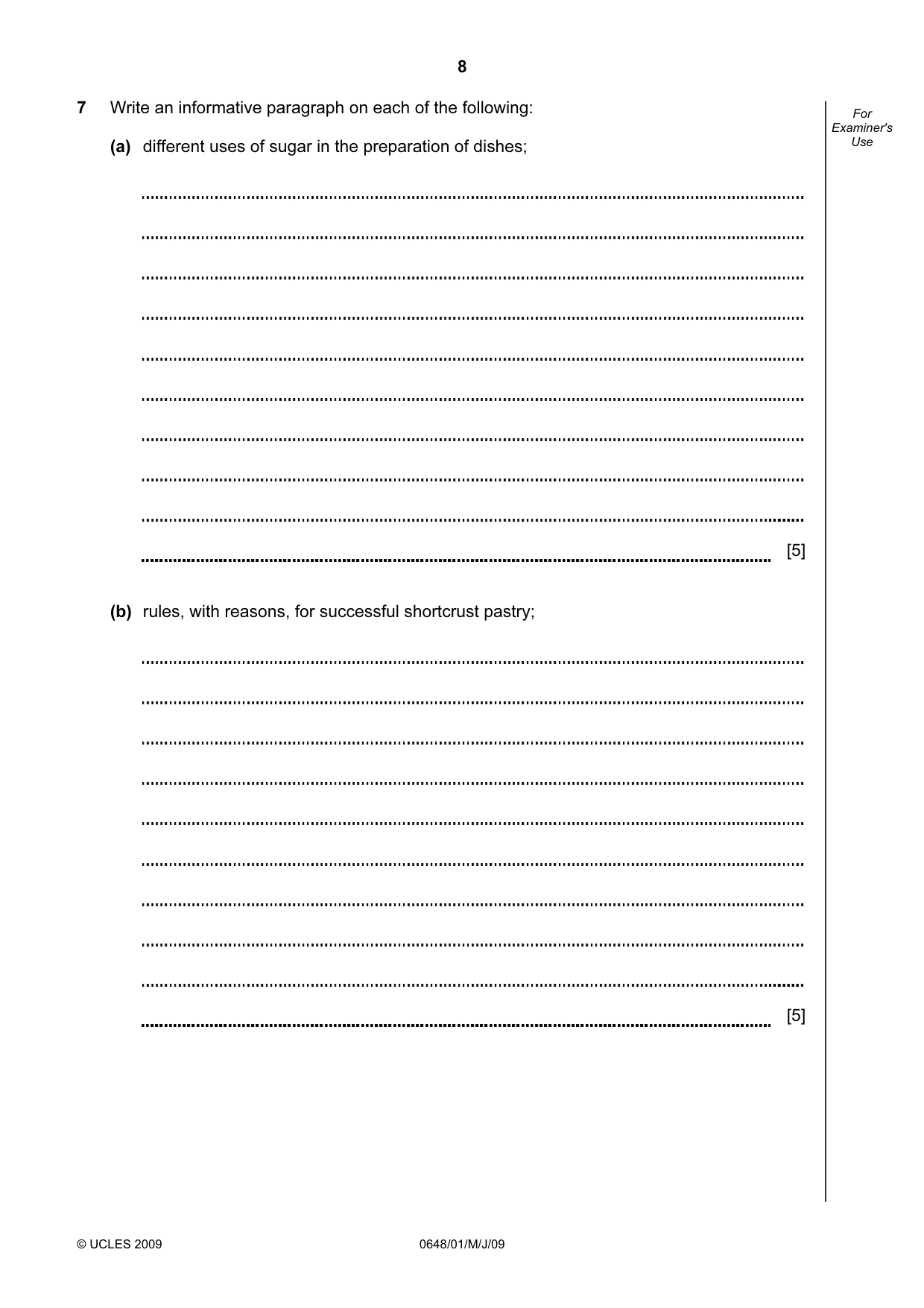 Cambridge IGCSE Food and Nutrition 0648 2009 May/June Paper 1 · Variant 1 question paper, page 8 of 16