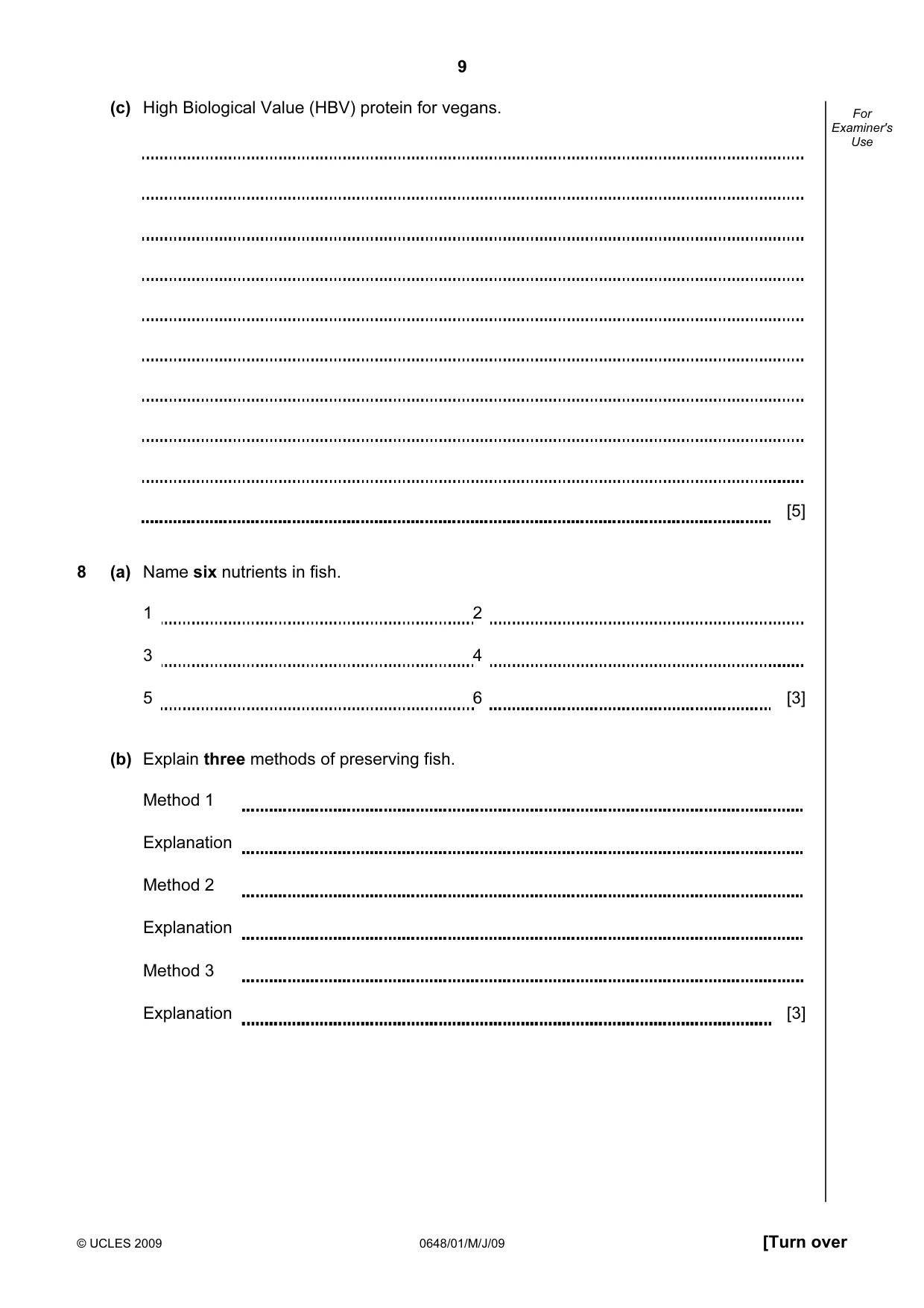 Cambridge IGCSE Food and Nutrition 0648 2009 May/June Paper 1 · Variant 1 question paper, page 9 of 16