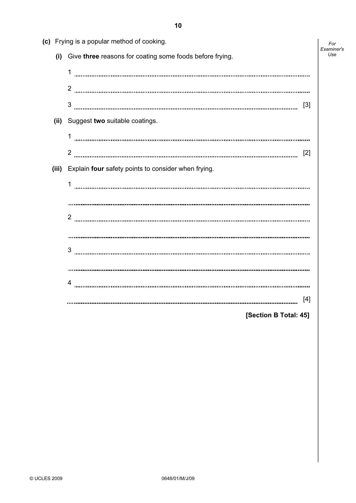 Cambridge IGCSE Food and Nutrition 0648 2009 May/June Paper 1 · Variant 1 question paper, page 10 of 16