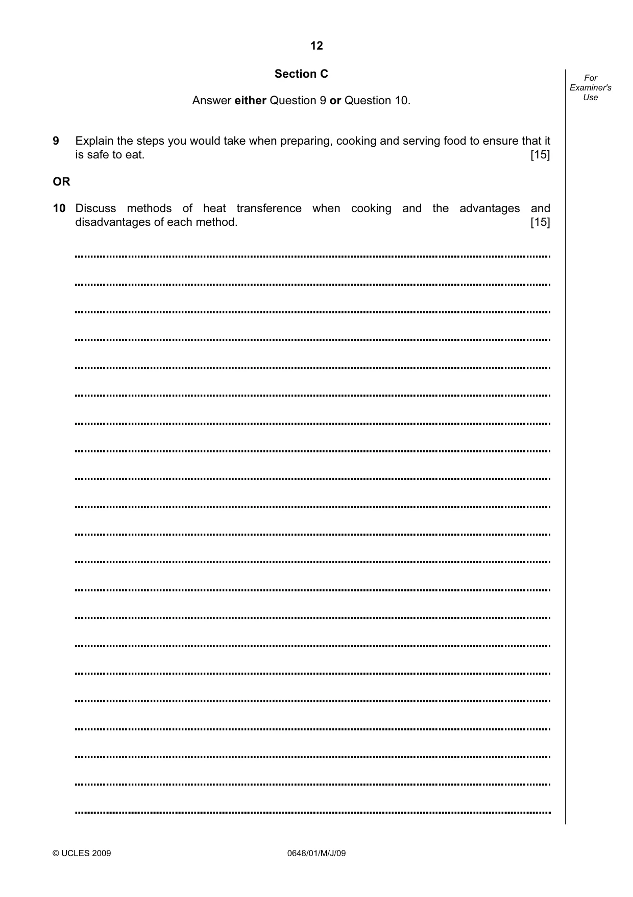 Cambridge IGCSE Food and Nutrition 0648 2009 May/June Paper 1 · Variant 1 question paper, page 12 of 16