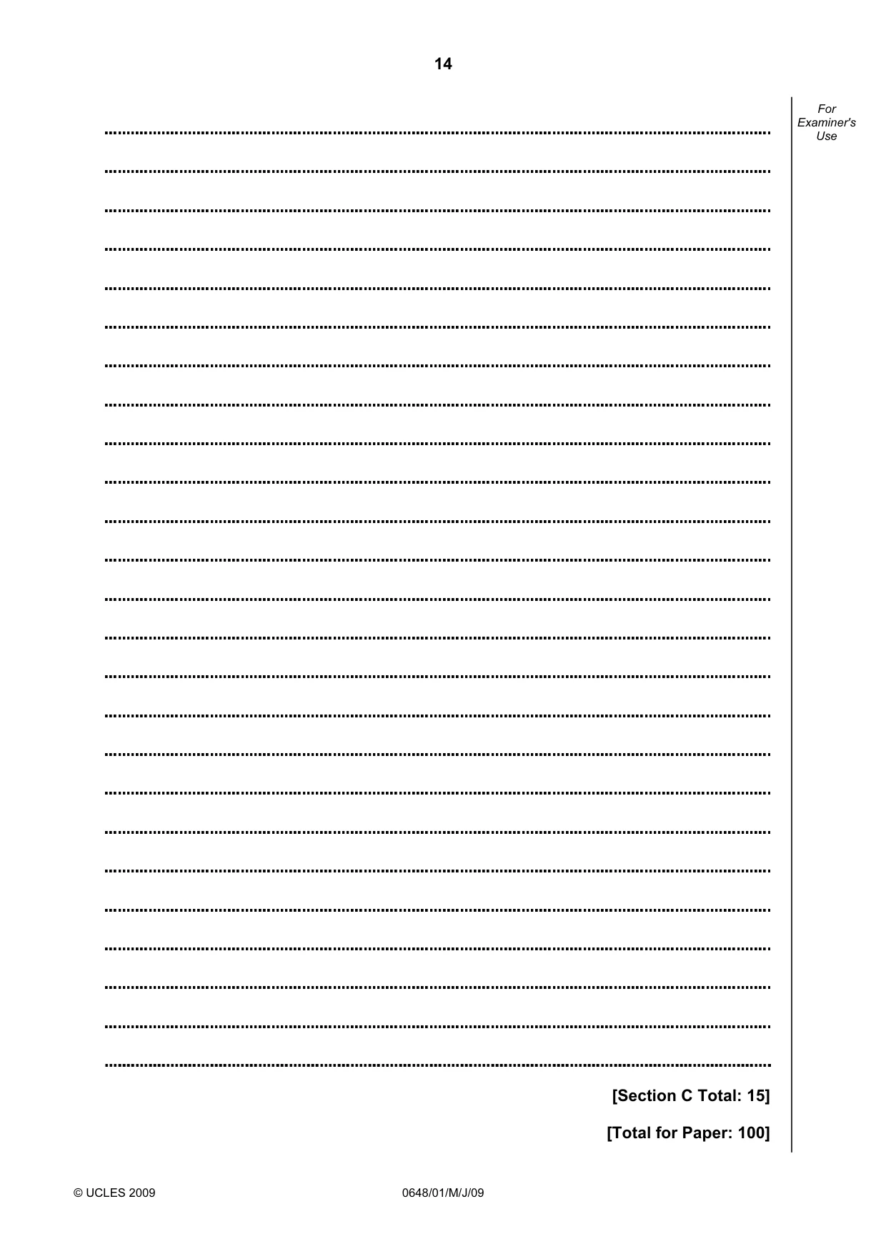 Cambridge IGCSE Food and Nutrition 0648 2009 May/June Paper 1 · Variant 1 question paper, page 14 of 16
