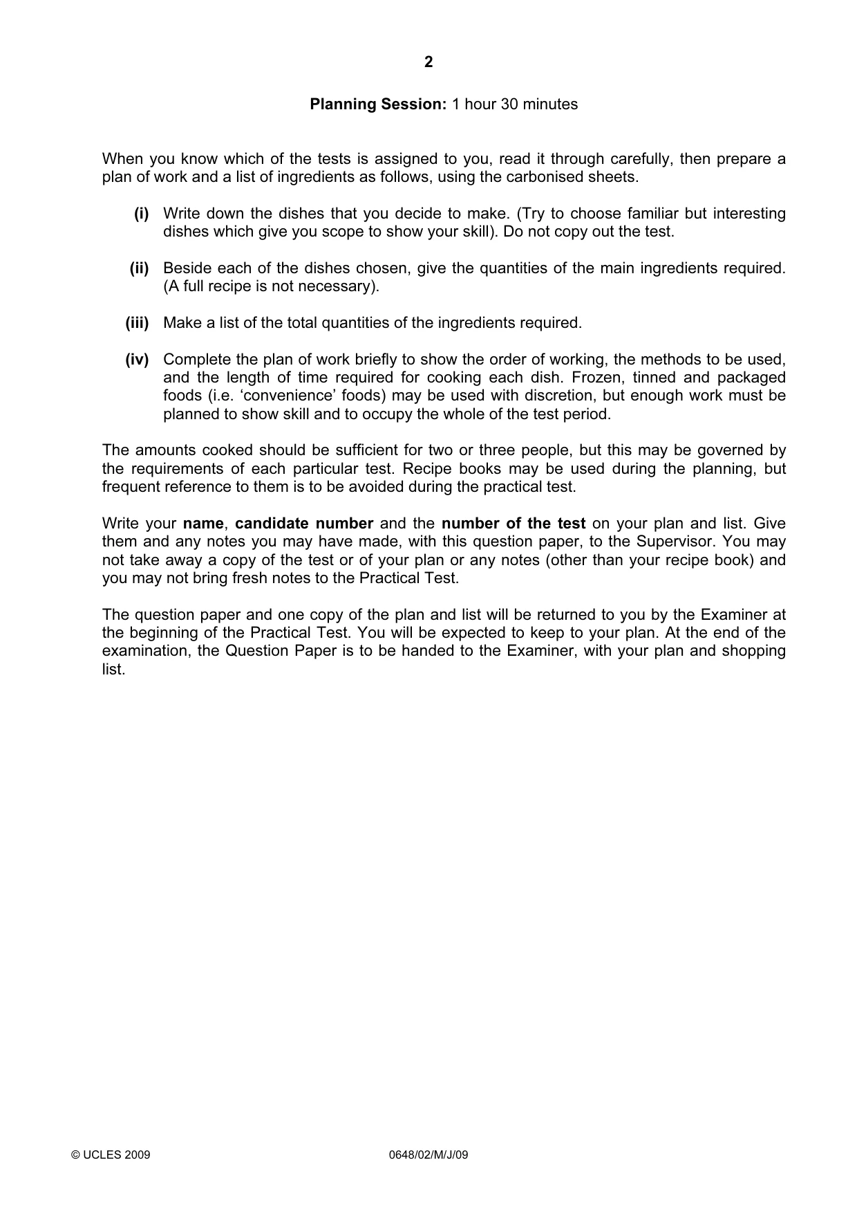 Cambridge IGCSE Food and Nutrition 0648 2009 May/June Paper 2 · Variant 1 question paper, page 2 of 4