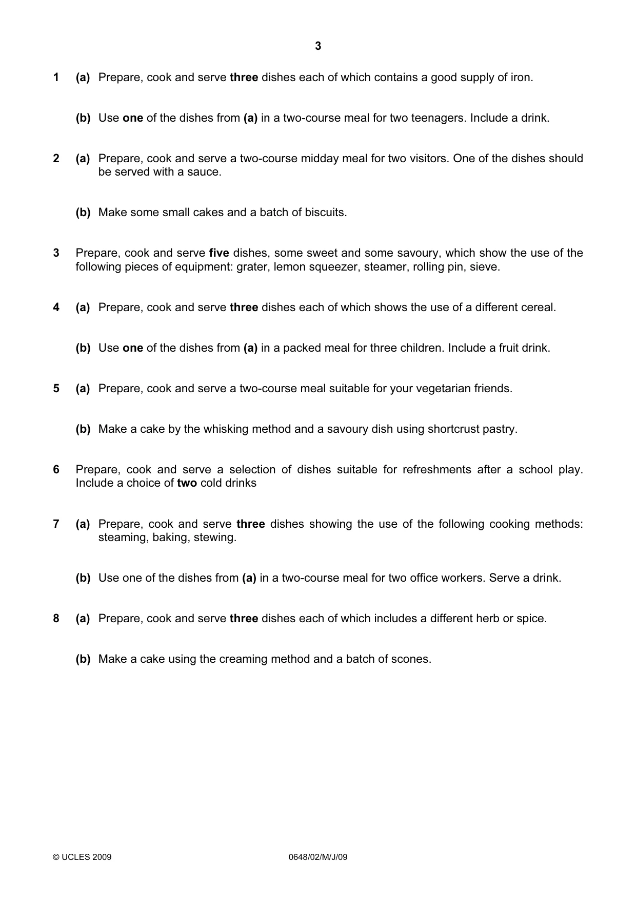 Cambridge IGCSE Food and Nutrition 0648 2009 May/June Paper 2 · Variant 1 question paper, page 3 of 4