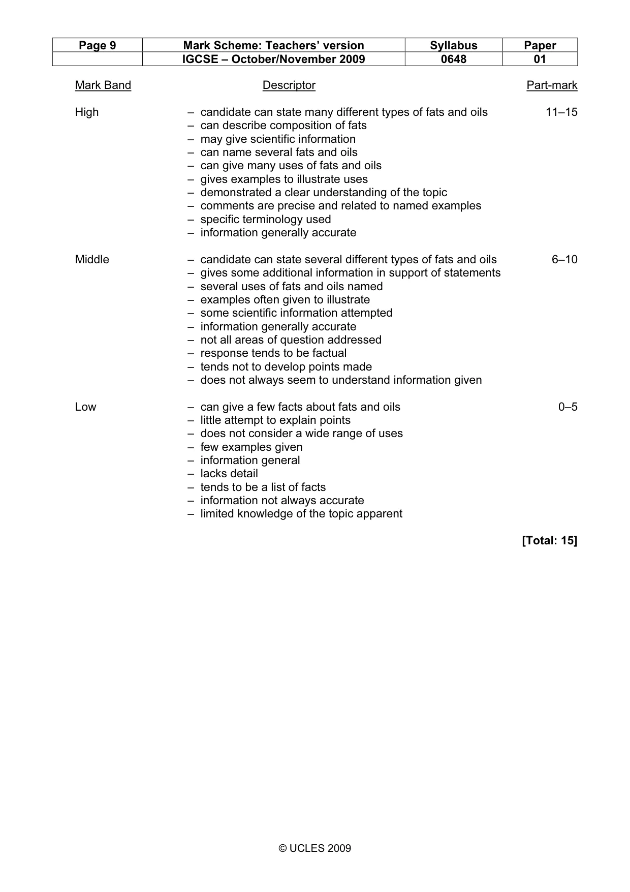 Mark scheme, page 9 of 11