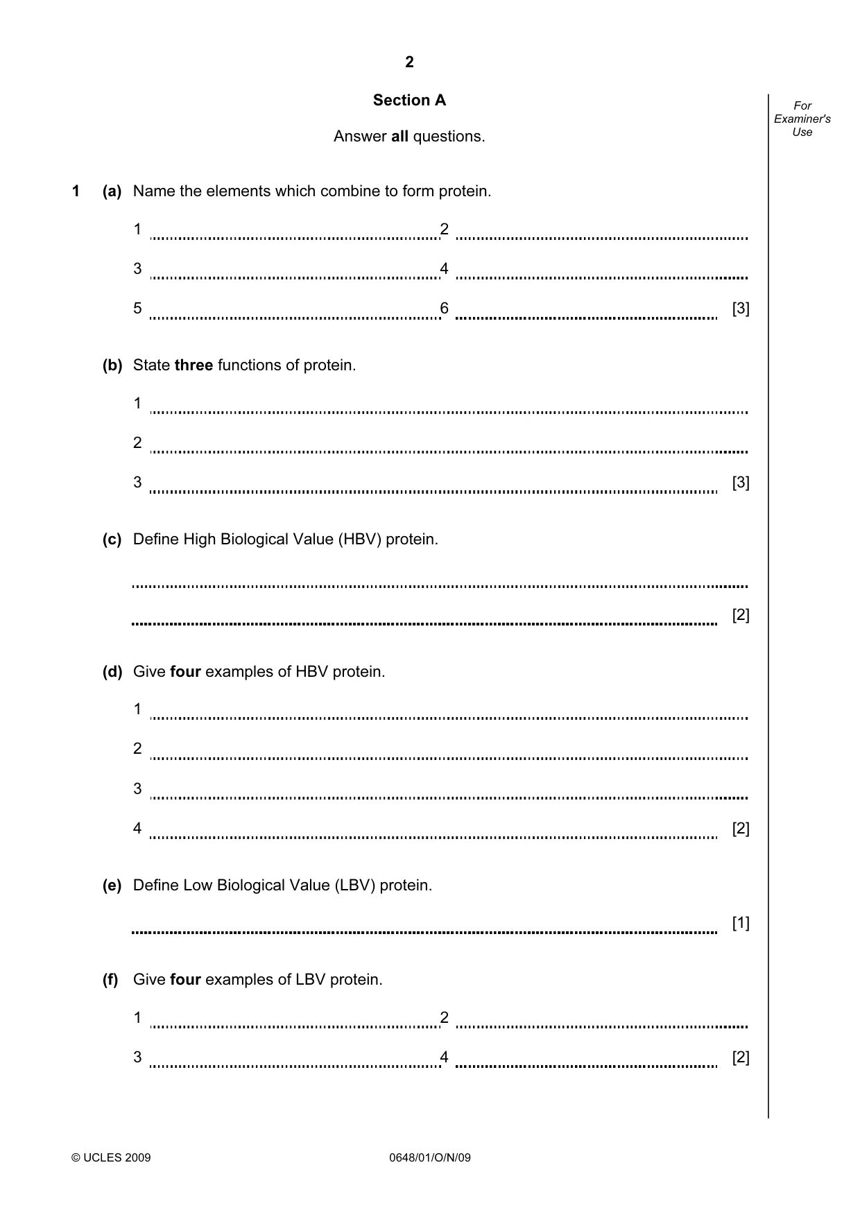 Cambridge IGCSE Food and Nutrition 0648 2009 Oct/Nov Paper 1 · Variant 1 question paper, page 2 of 16