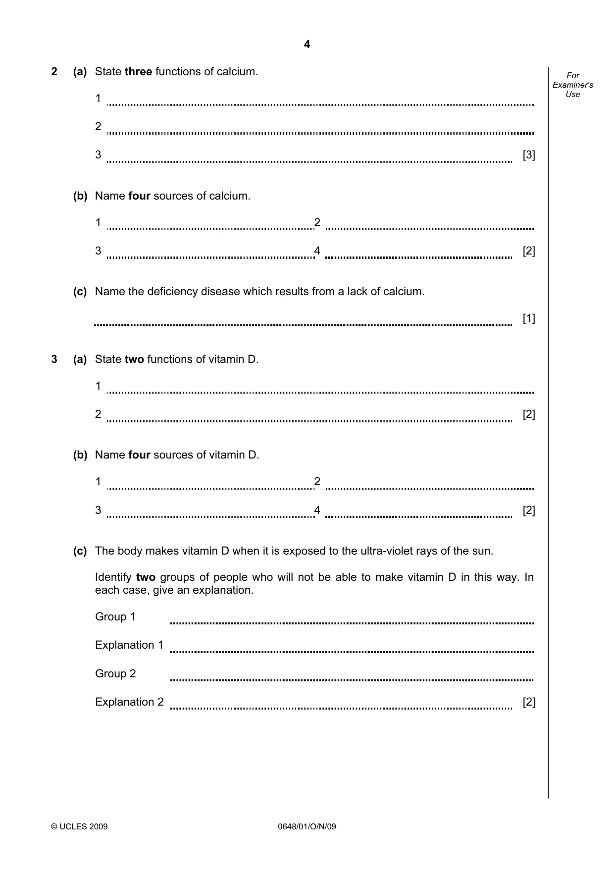 Cambridge IGCSE Food and Nutrition 0648 2009 Oct/Nov Paper 1 · Variant 1 question paper, page 4 of 16