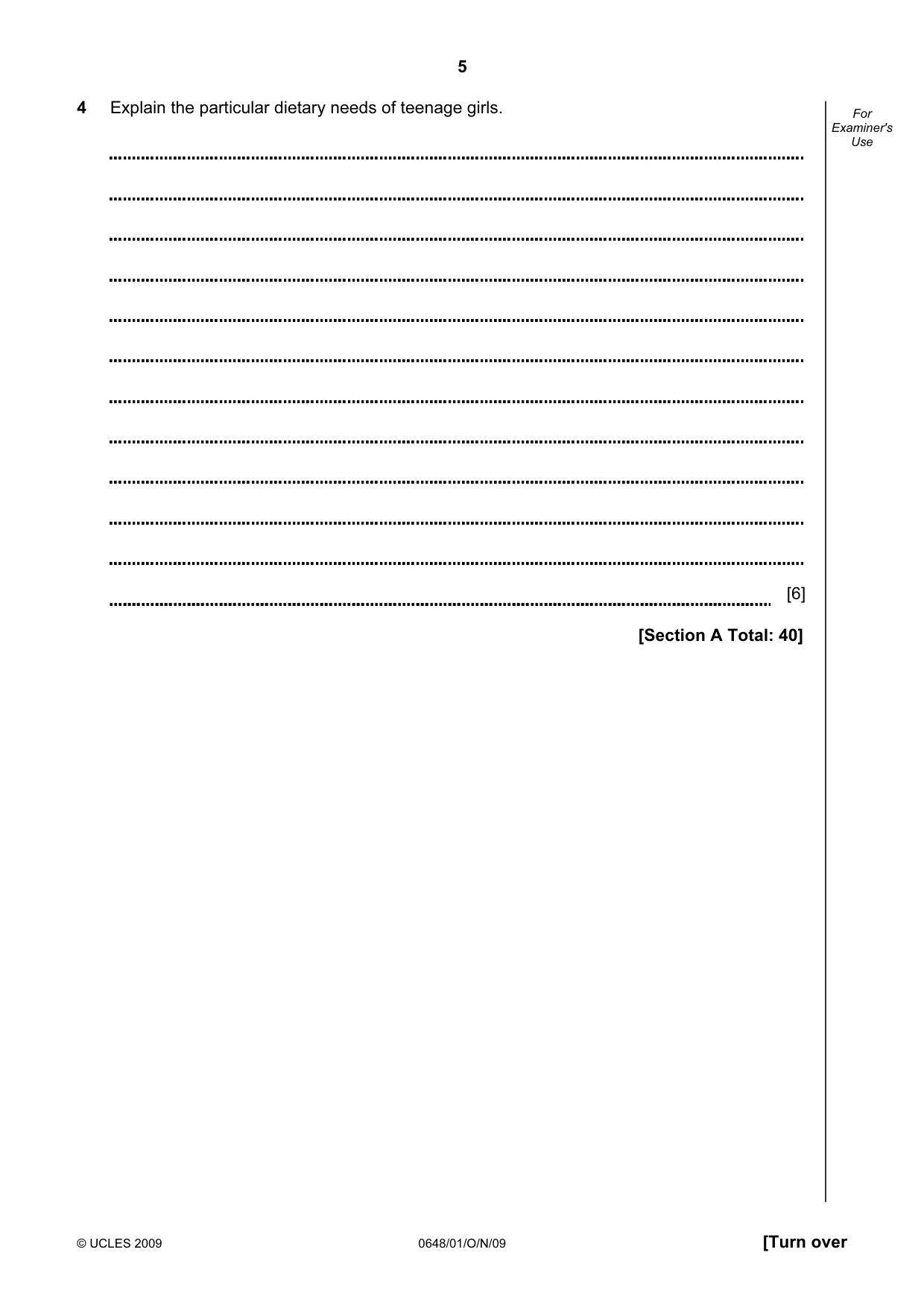 Cambridge IGCSE Food and Nutrition 0648 2009 Oct/Nov Paper 1 · Variant 1 question paper, page 5 of 16