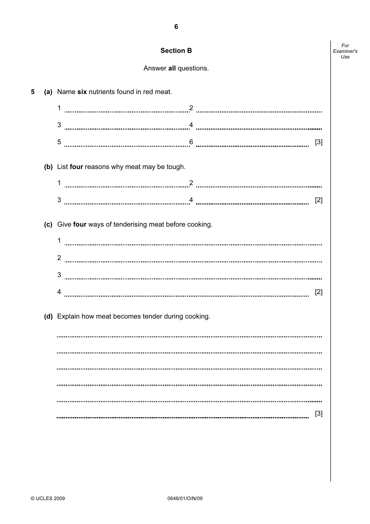 Cambridge IGCSE Food and Nutrition 0648 2009 Oct/Nov Paper 1 · Variant 1 question paper, page 6 of 16