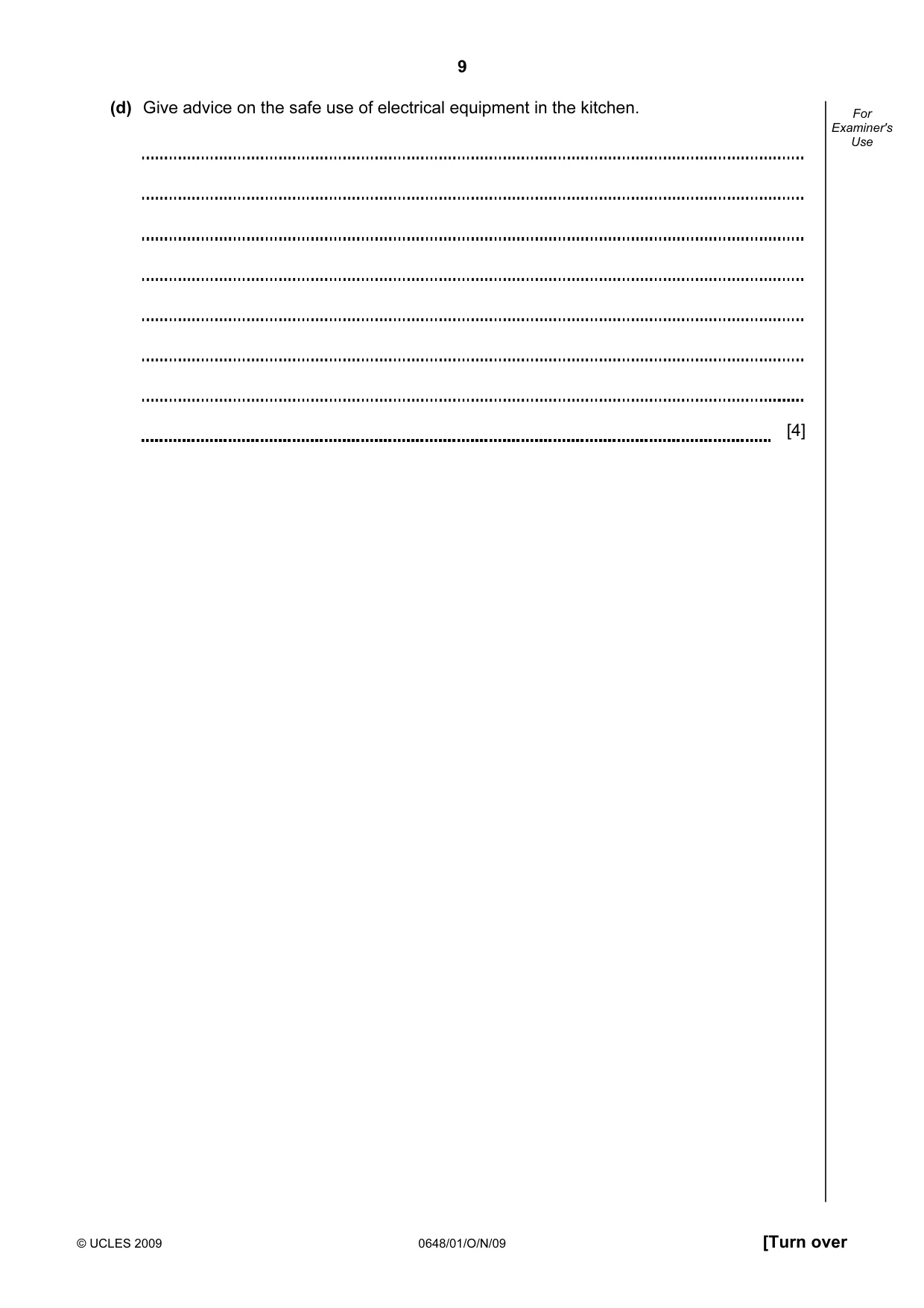 Cambridge IGCSE Food and Nutrition 0648 2009 Oct/Nov Paper 1 · Variant 1 question paper, page 9 of 16