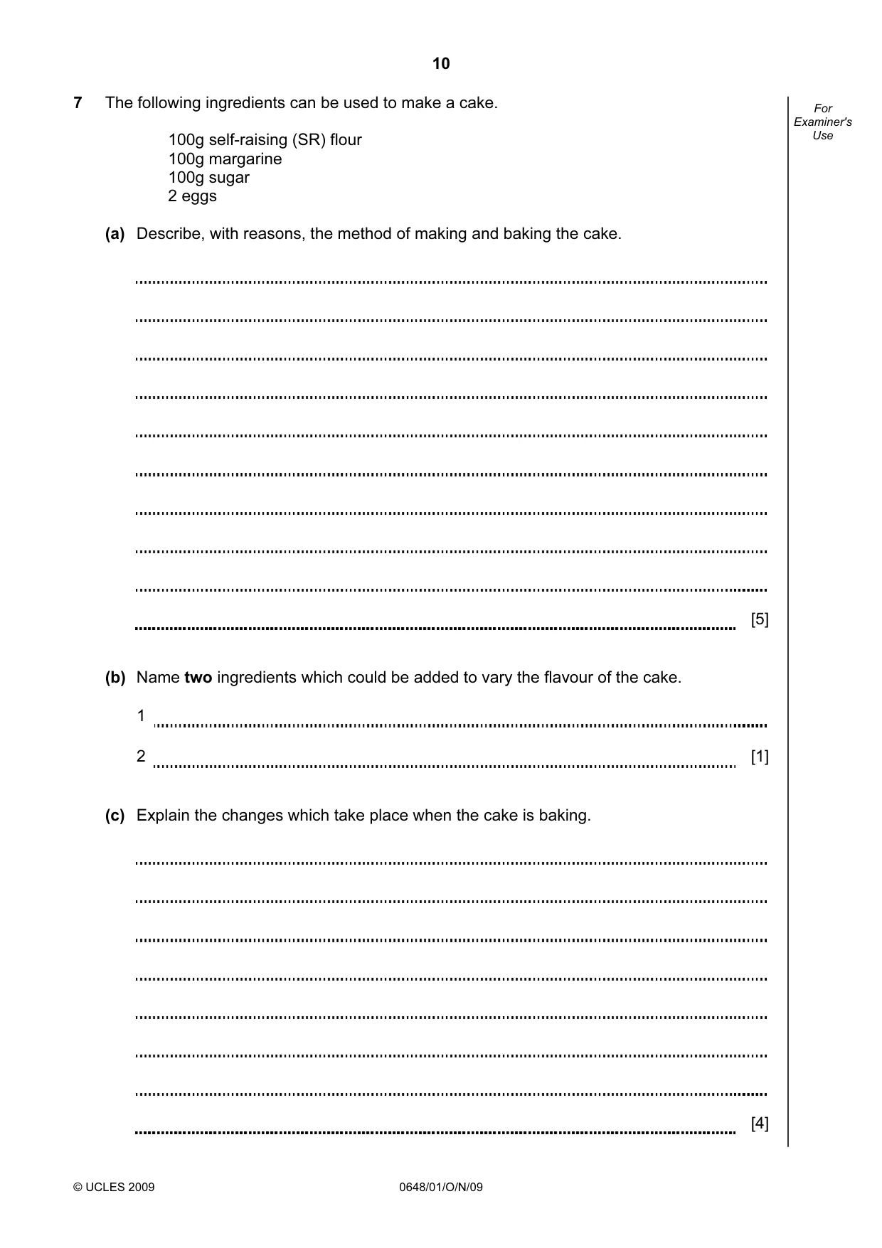 Cambridge IGCSE Food and Nutrition 0648 2009 Oct/Nov Paper 1 · Variant 1 question paper, page 10 of 16